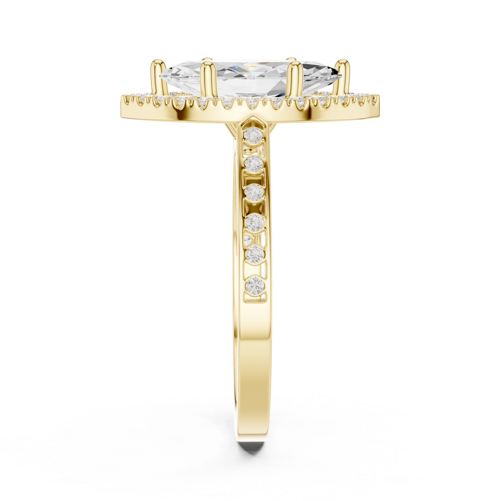 Gold Enchanted Halo Marquise Ring Side View