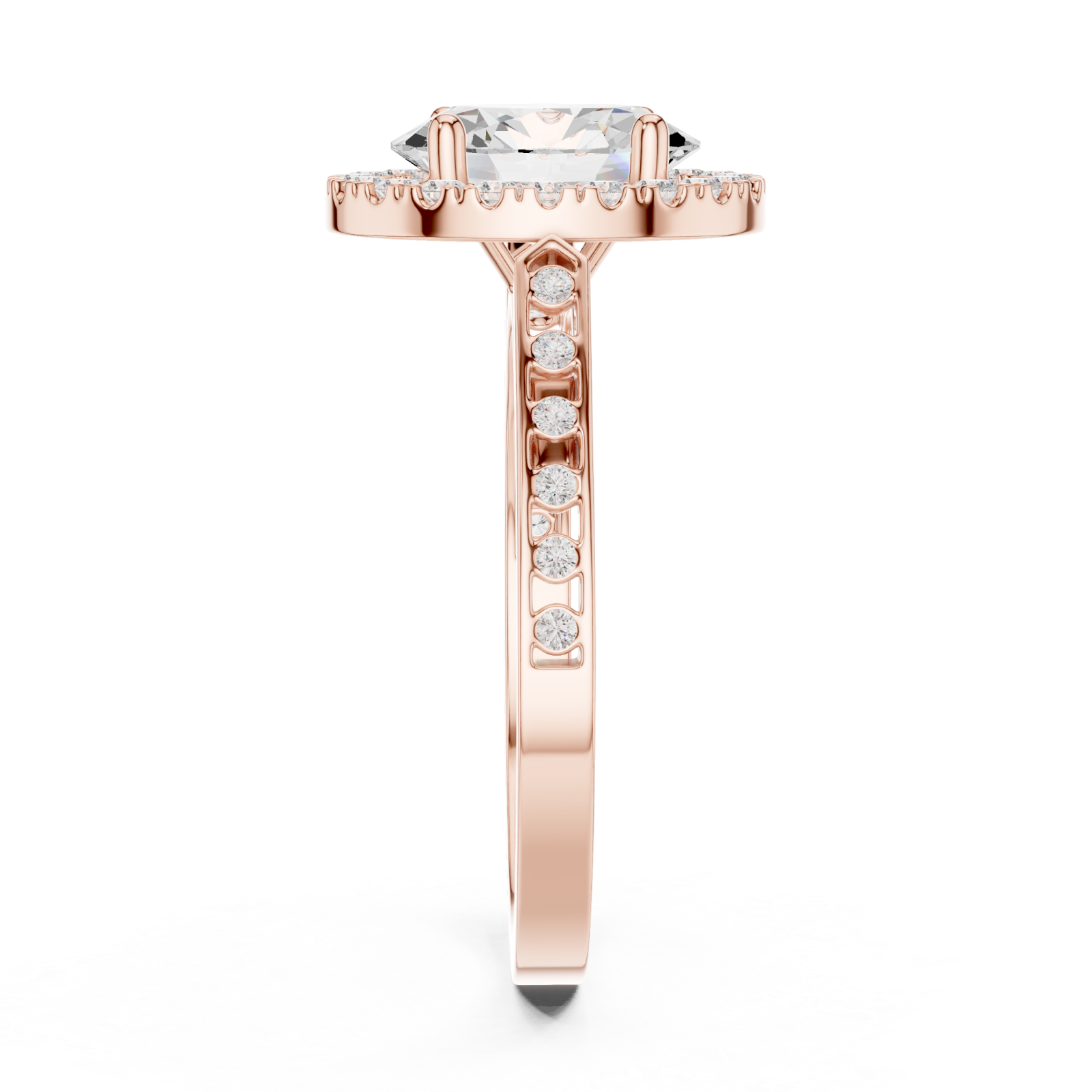  Rose Gold Celestial Halo Oval Ring Side View