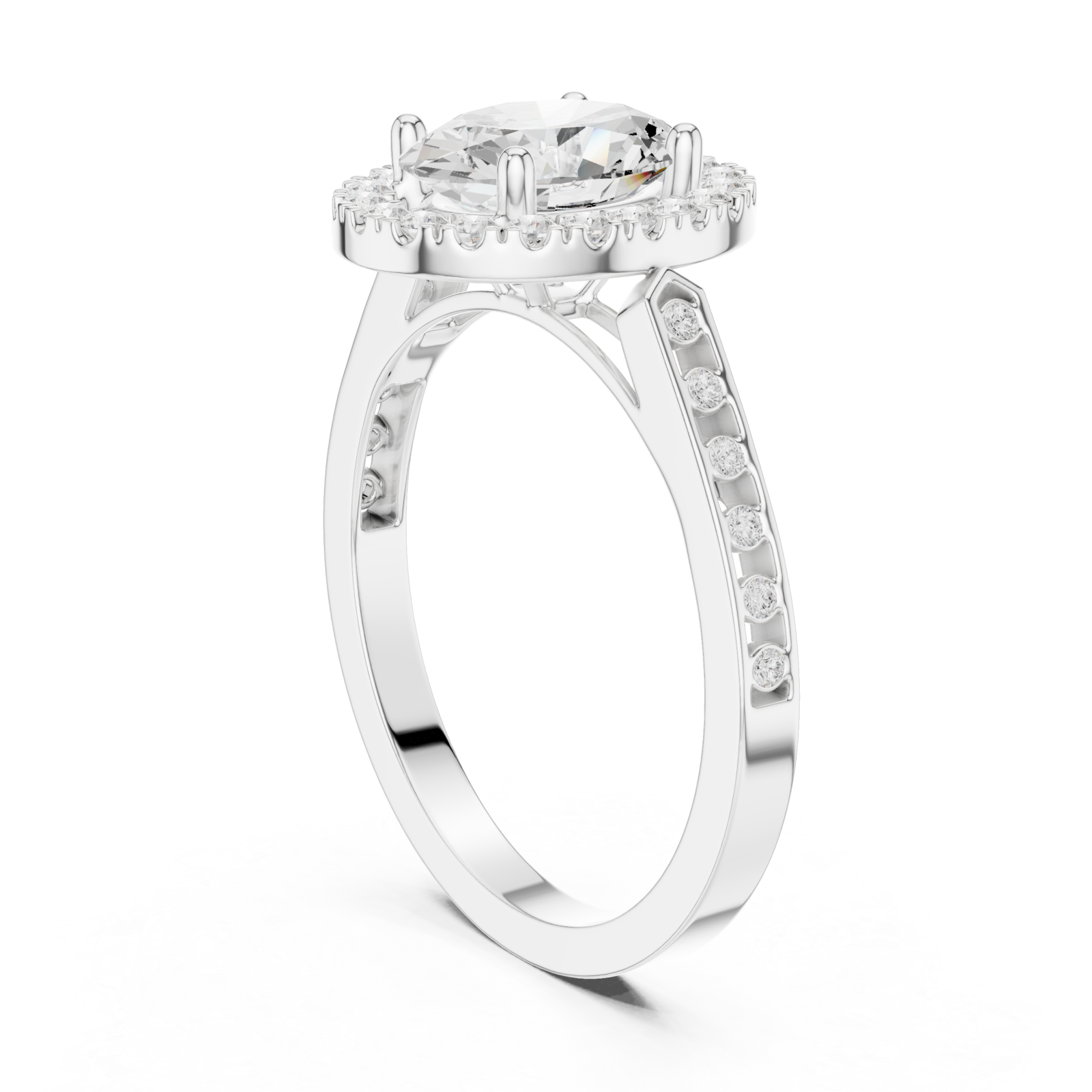  White Gold Celestial Halo Oval Ring Left View