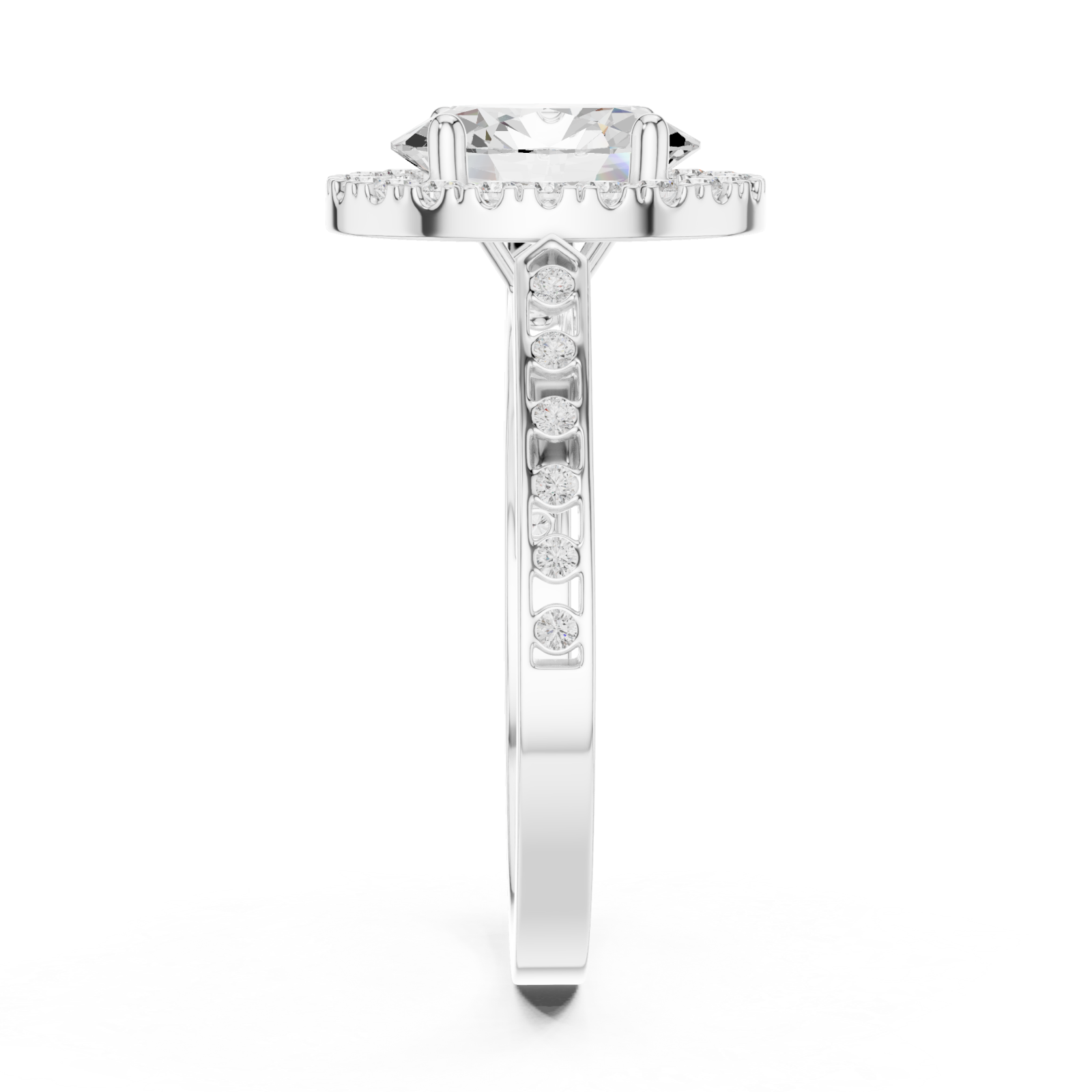  White Gold Celestial Halo Oval Ring Side View