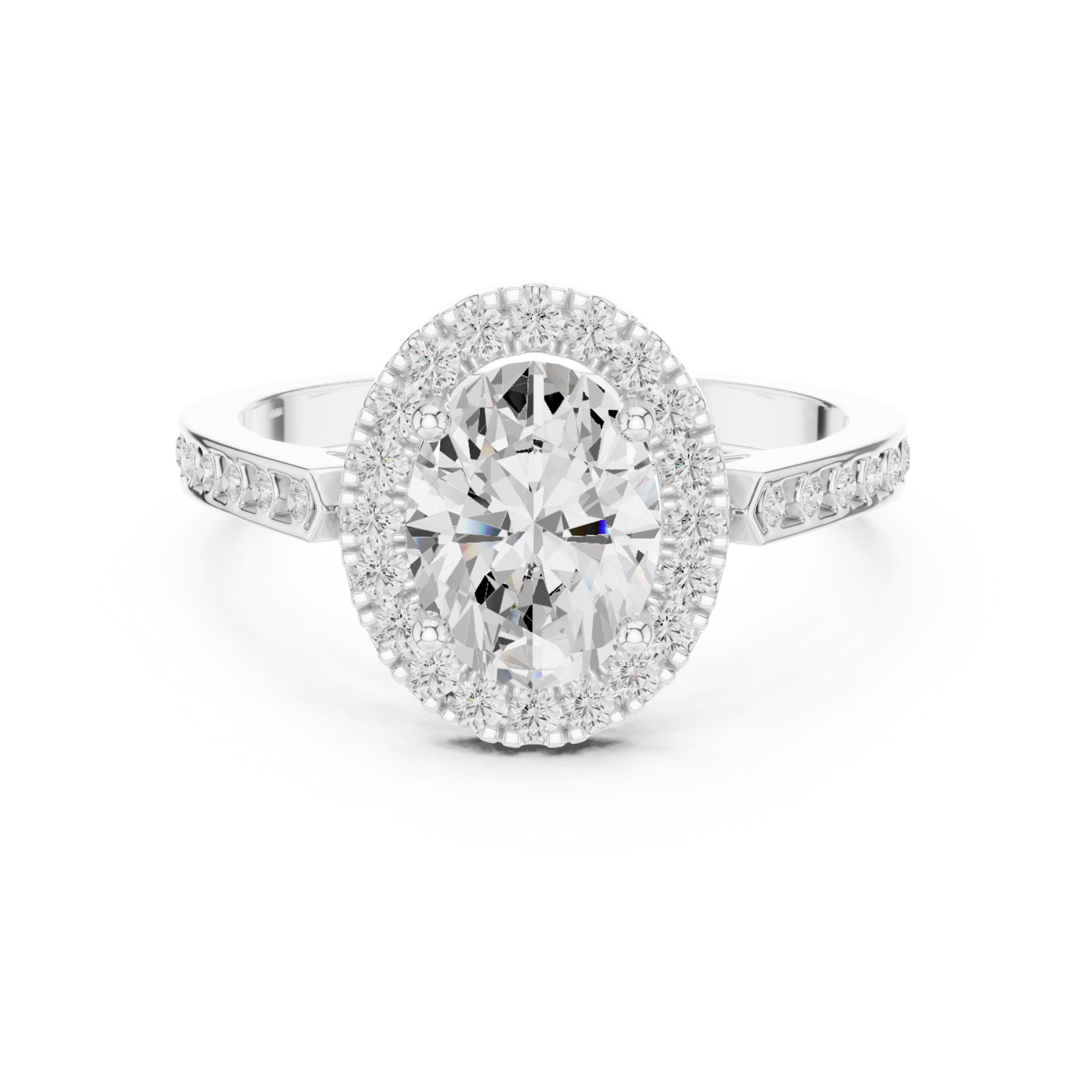  White Gold Celestial Halo Oval Ring Front View