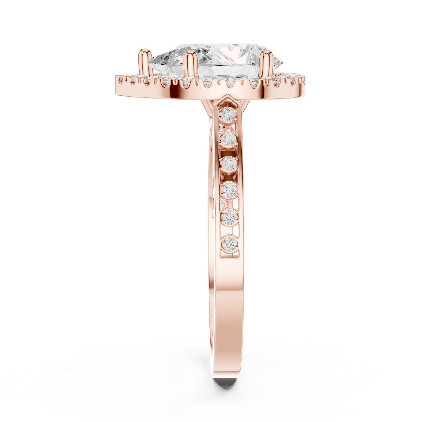  Rose Gold Celestial Halo Teardrop Ring Side View