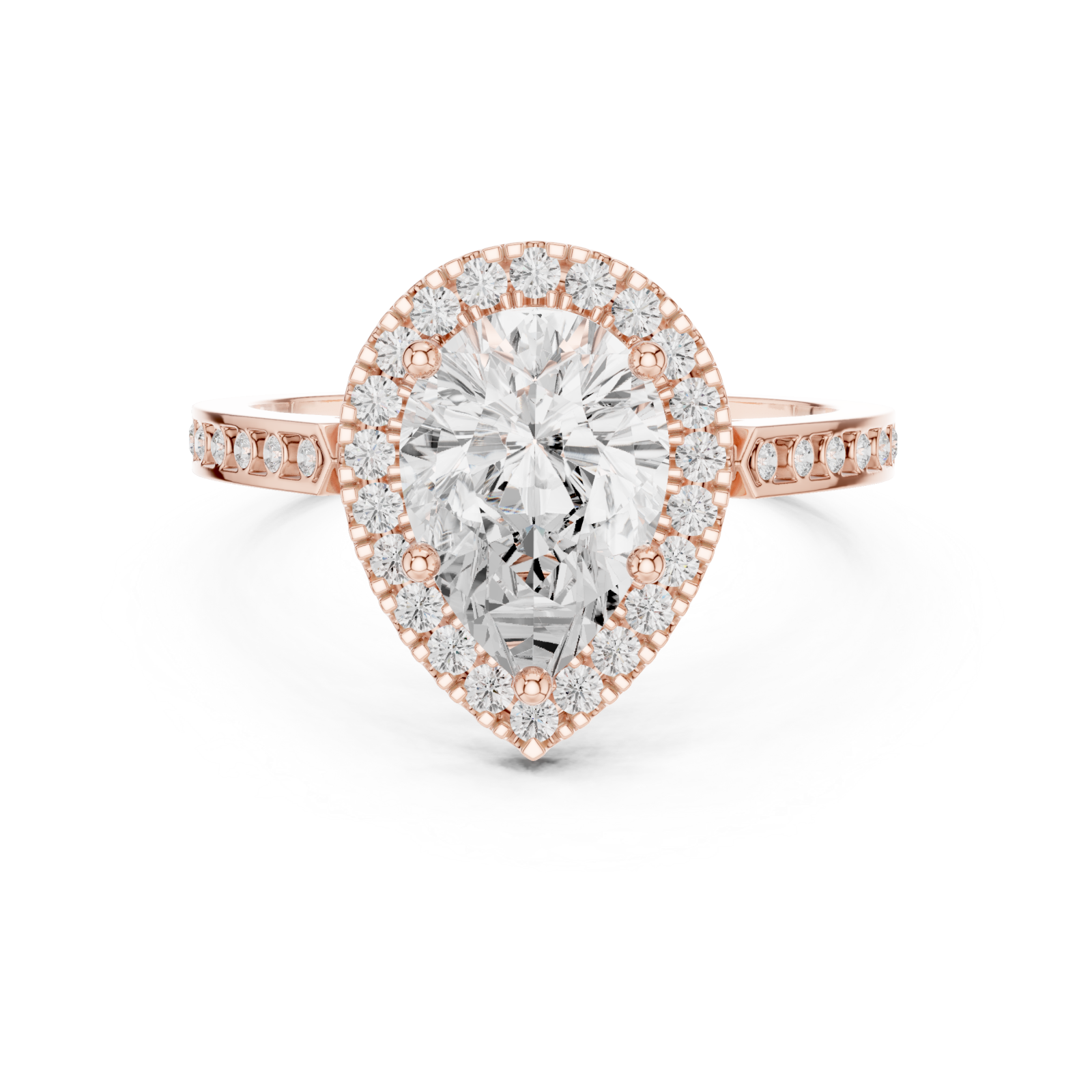  Rose Gold Celestial Halo Teardrop Ring Front View