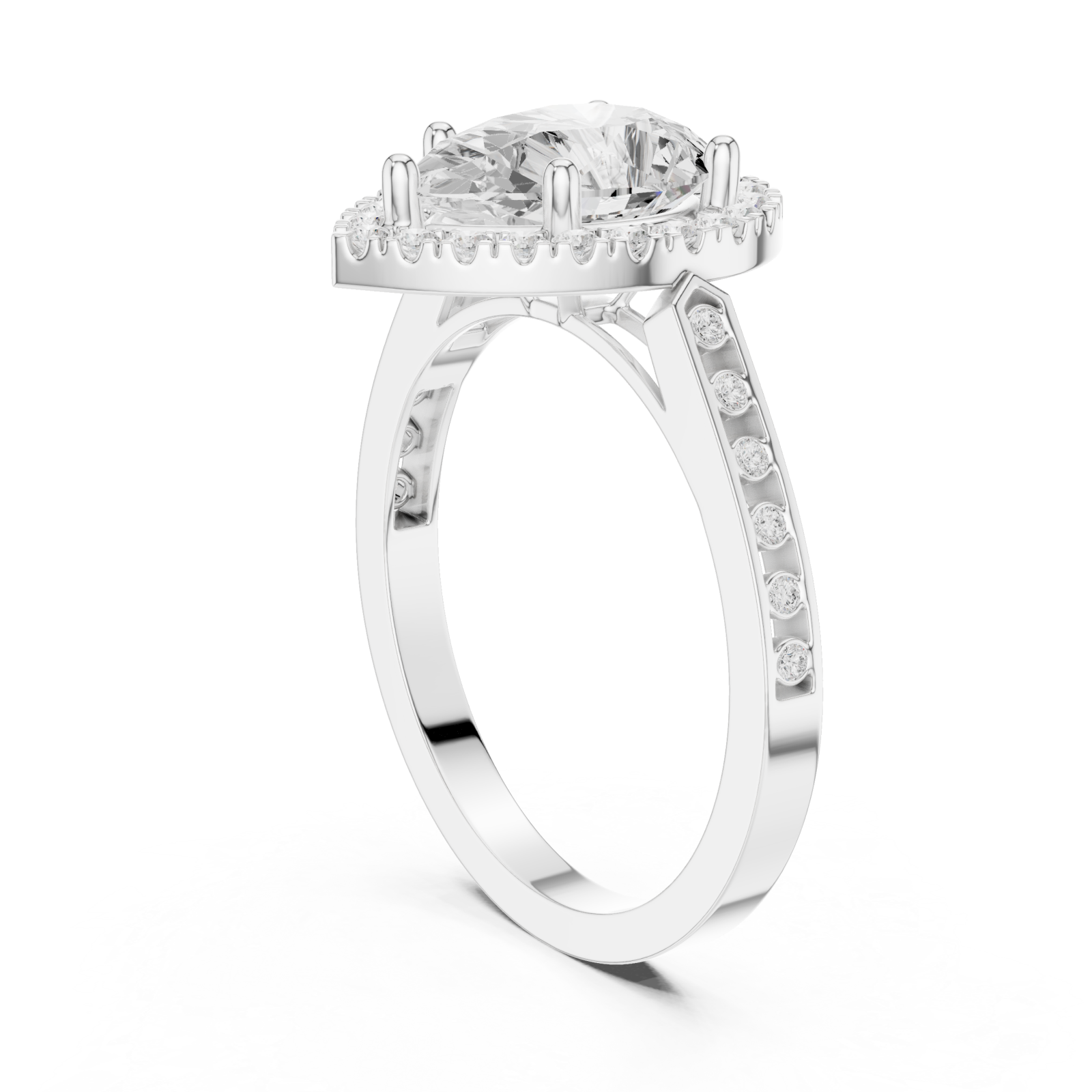  White Gold Celestial Halo Teardrop Ring Left View