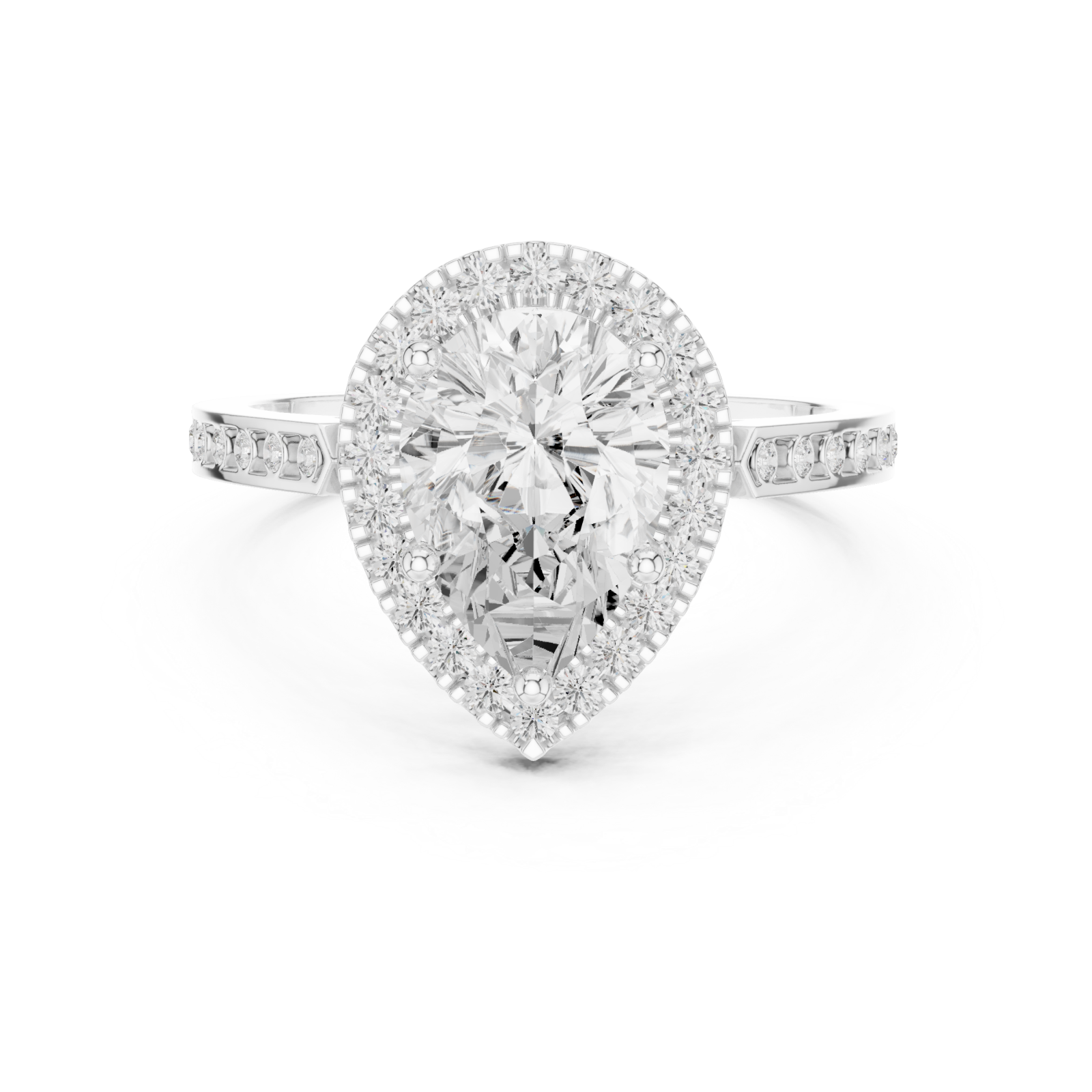  White Gold Celestial Halo Teardrop Ring Front View