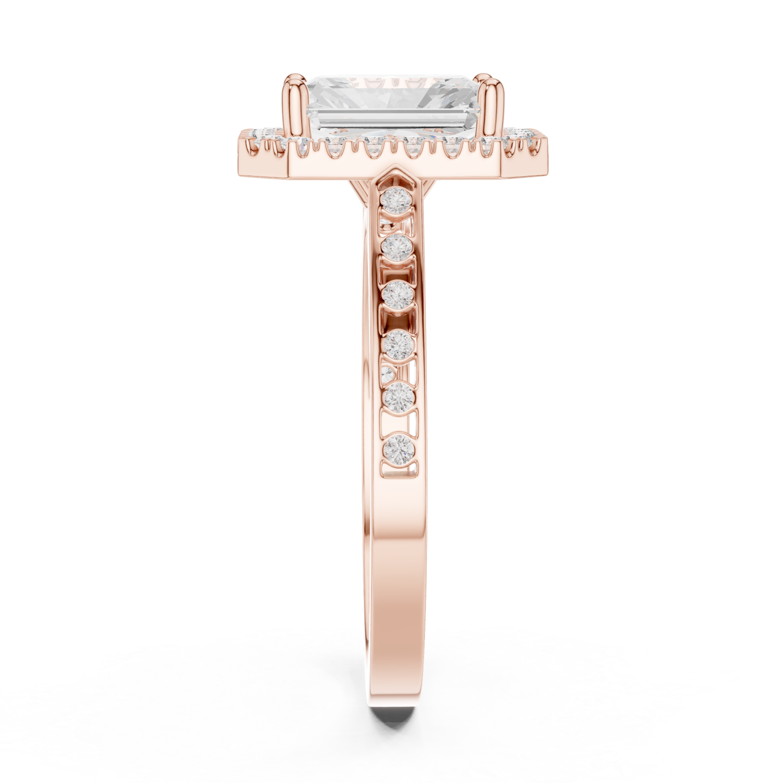  Rose Gold Luminous Cushion Halo Ring Side View