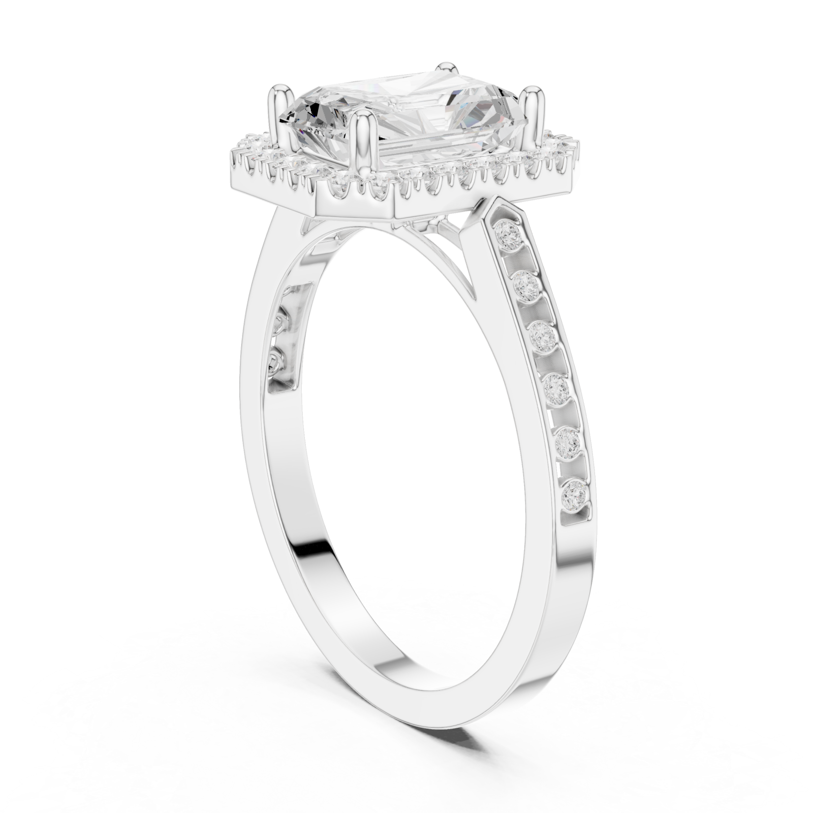  White Gold Luminous Cushion Halo Ring Left View
