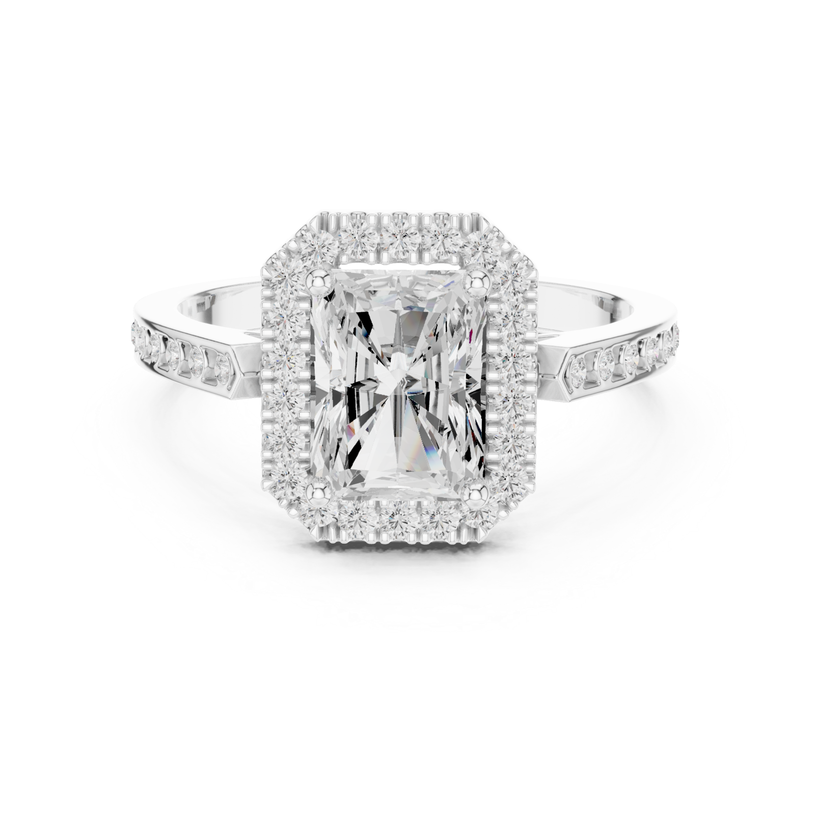  White Gold Luminous Cushion Halo Ring Front View
