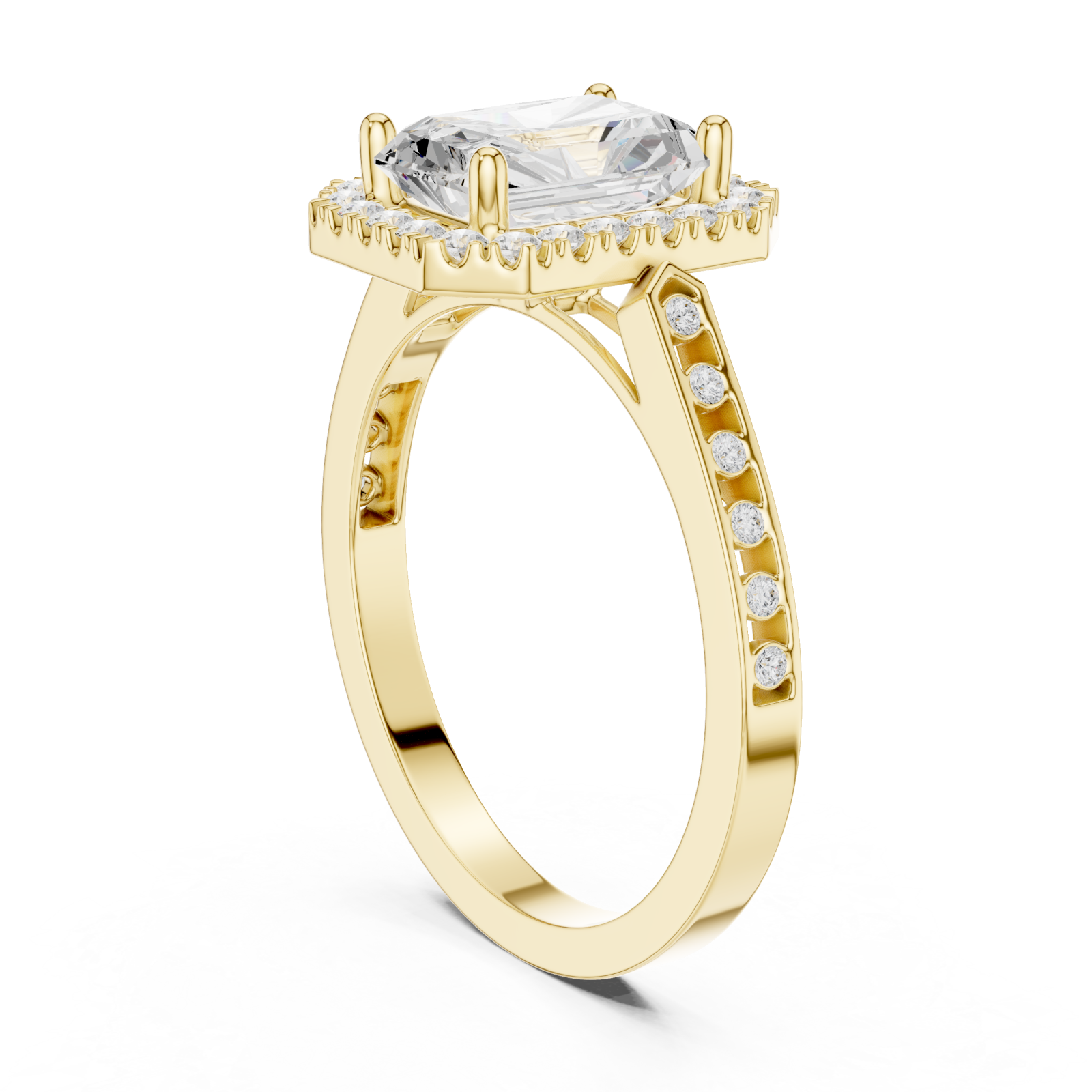  Gold Luminous Cushion Halo Ring Left View