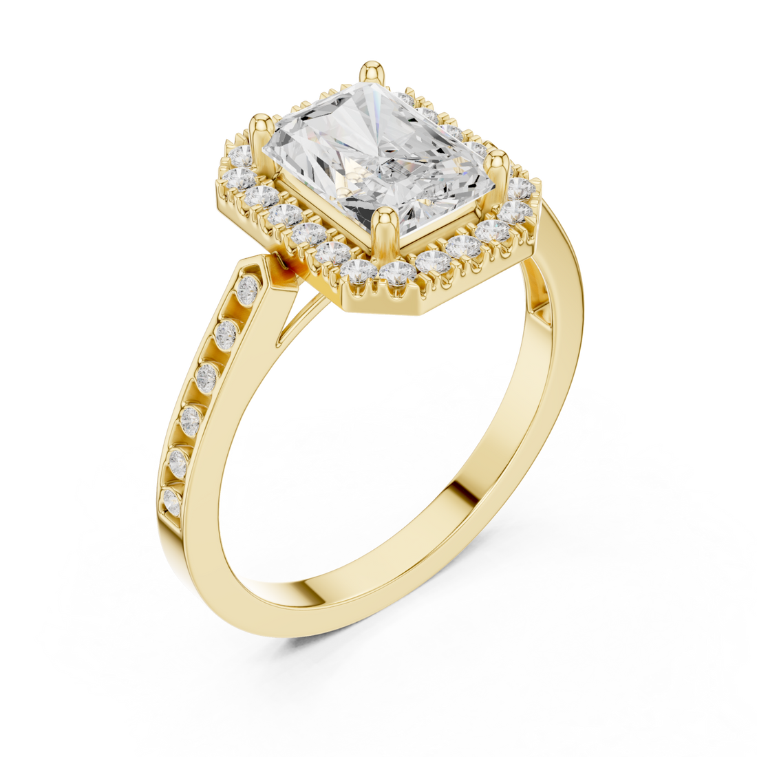 Gold Luminous Cushion Halo Ring Right View