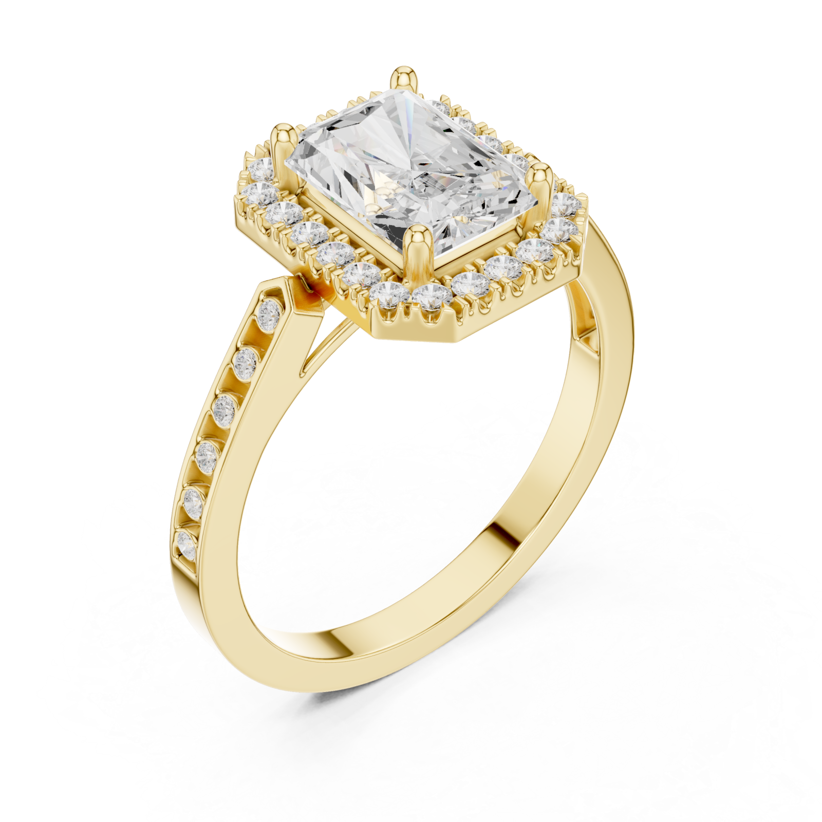 Gold Luminous Cushion Halo Ring Right View