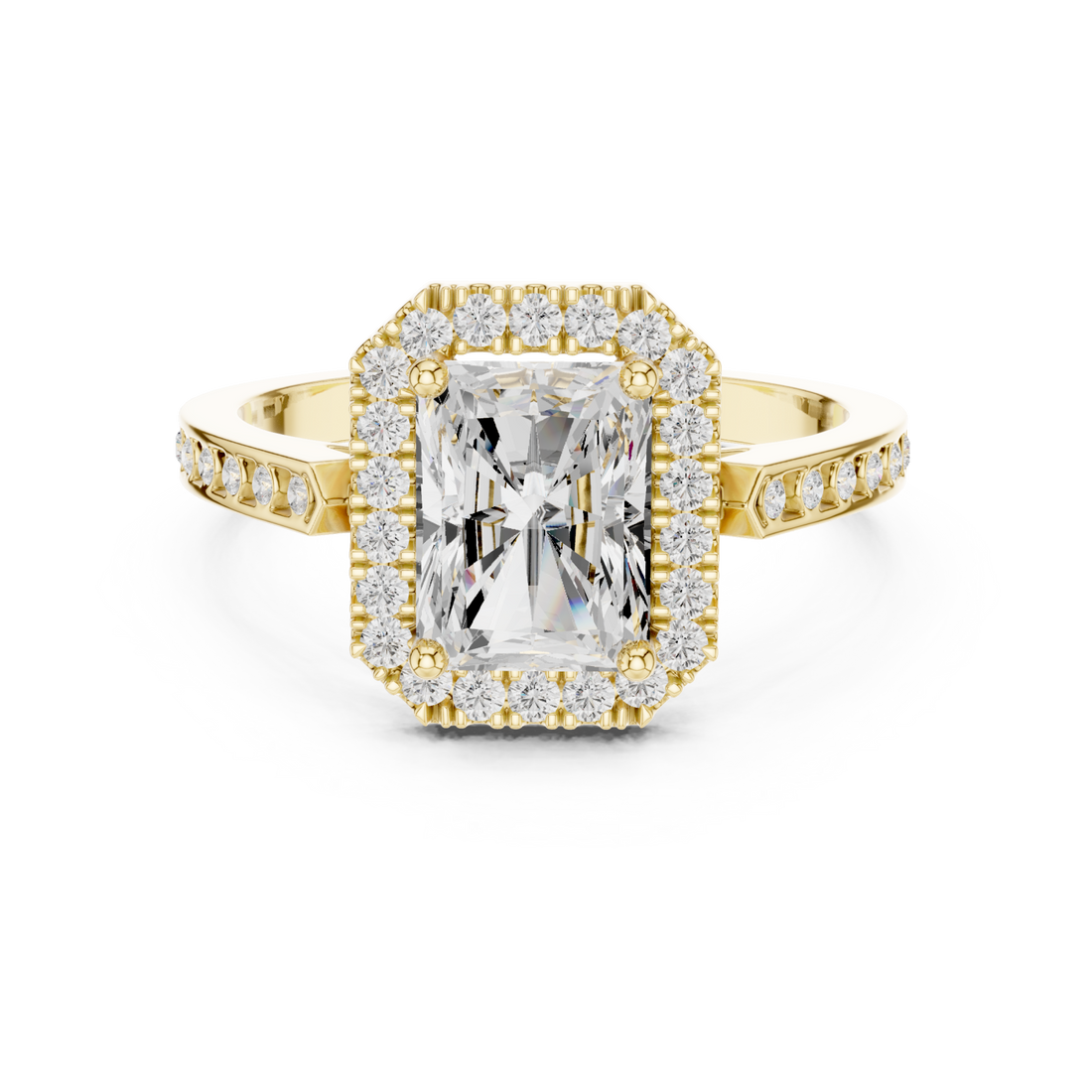 Gold Luminous Cushion Halo Ring Right View