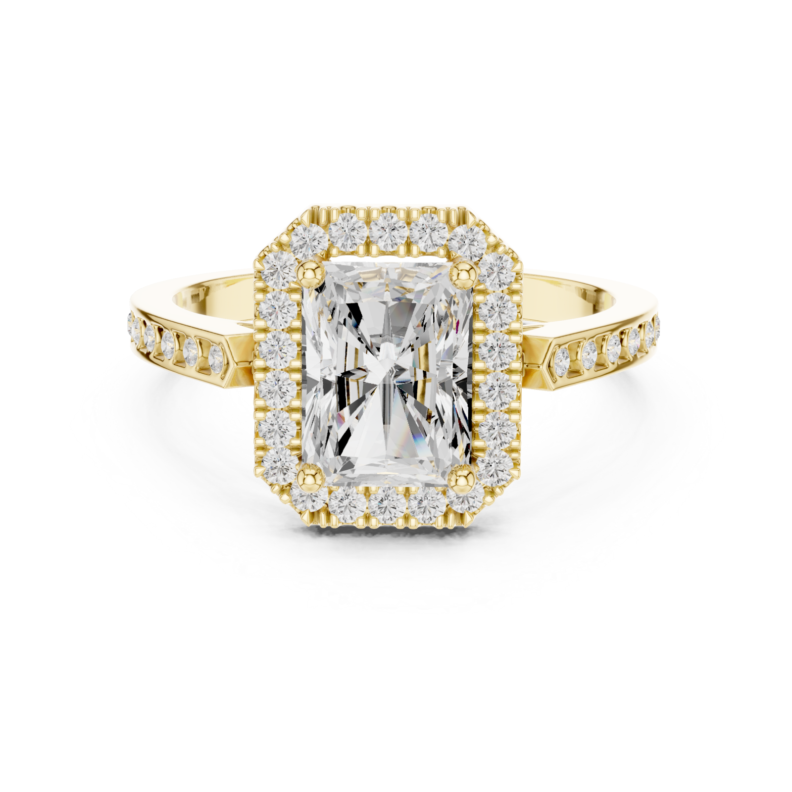  Gold Luminous Cushion Halo Ring Front View