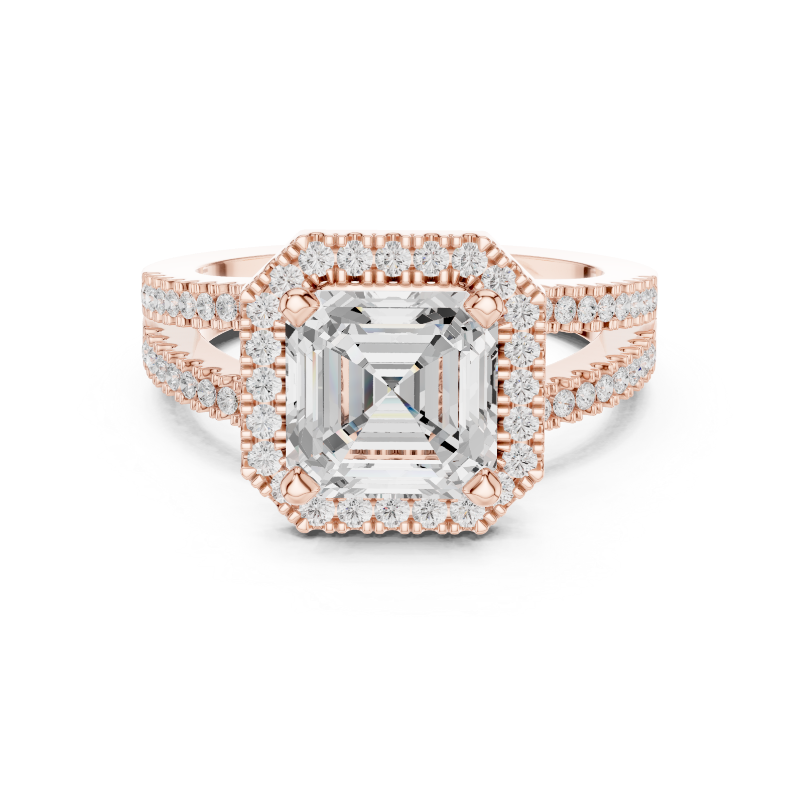  Rose Gold Enchanting Radiance Halo Ring Front View