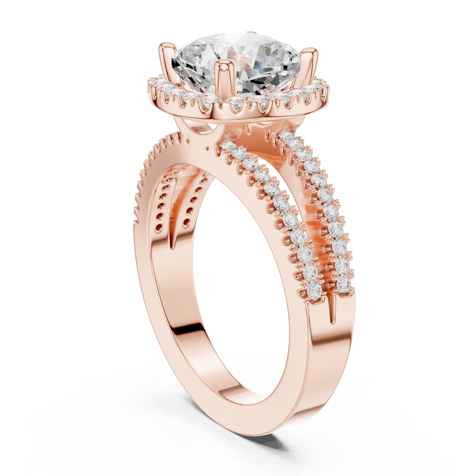  Rose Gold Celestia Regal Halo Ring Left View