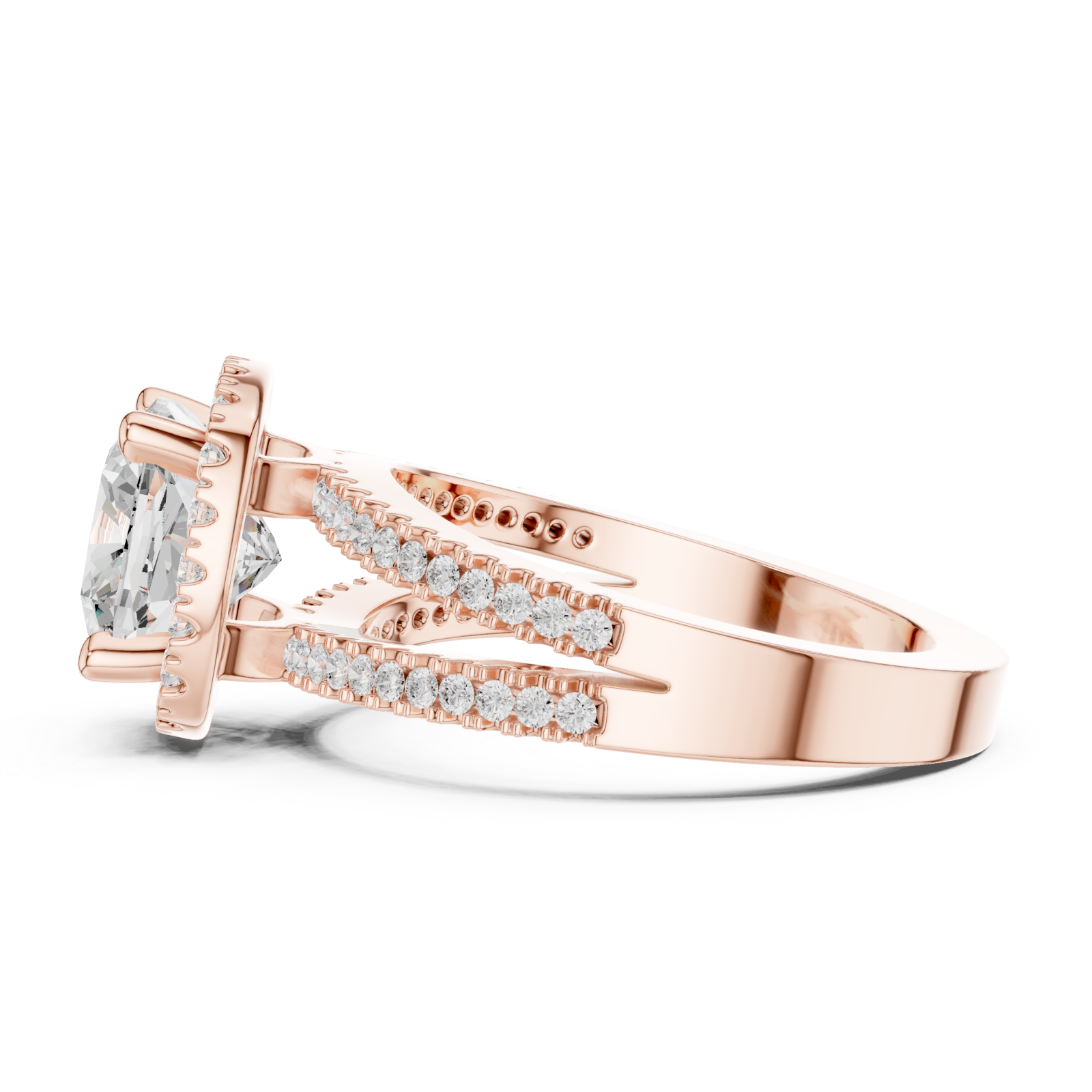  Rose Gold Celestia Regal Halo Ring Side View