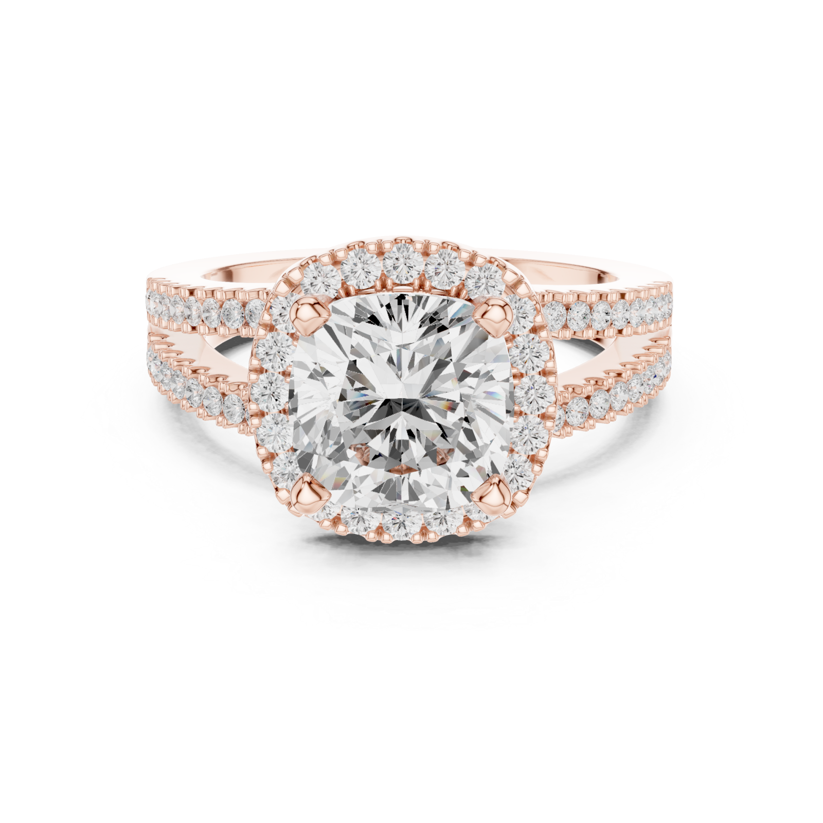  Rose Gold Celestia Regal Halo Ring Front View