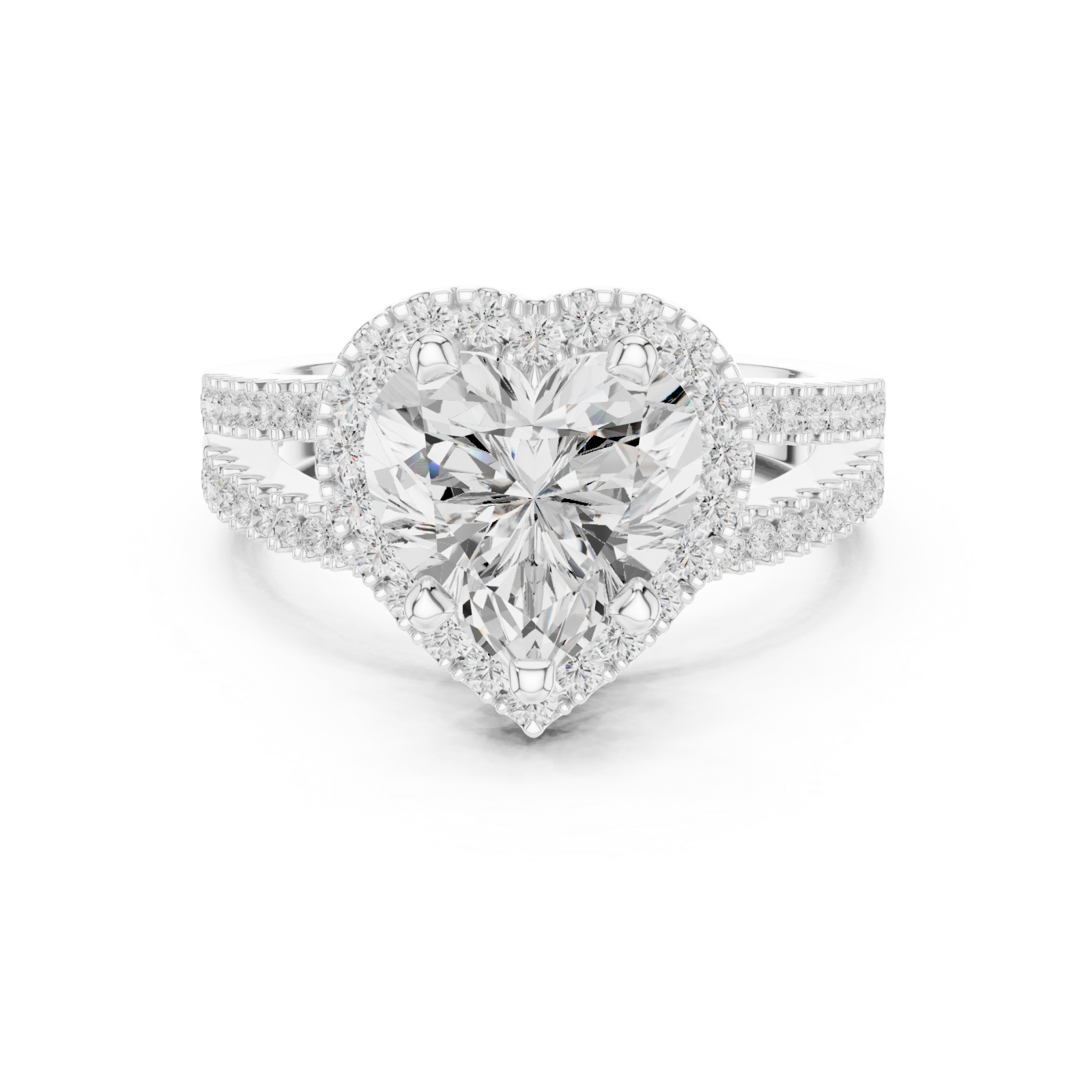  White Gold Enchanted Heart Embrace Ring Front View