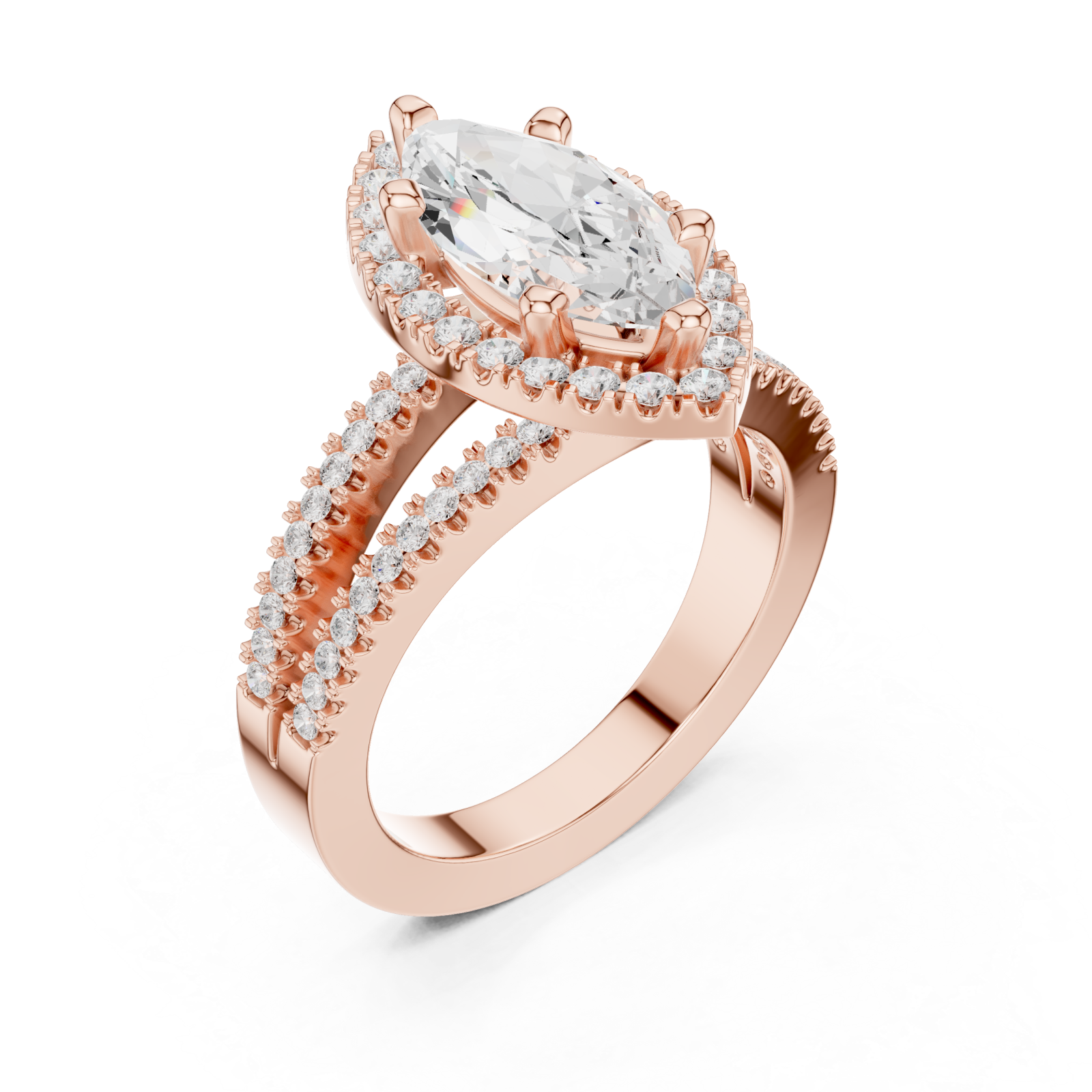  Rose Gold Cascade Marquise Halo Band Ring Right View