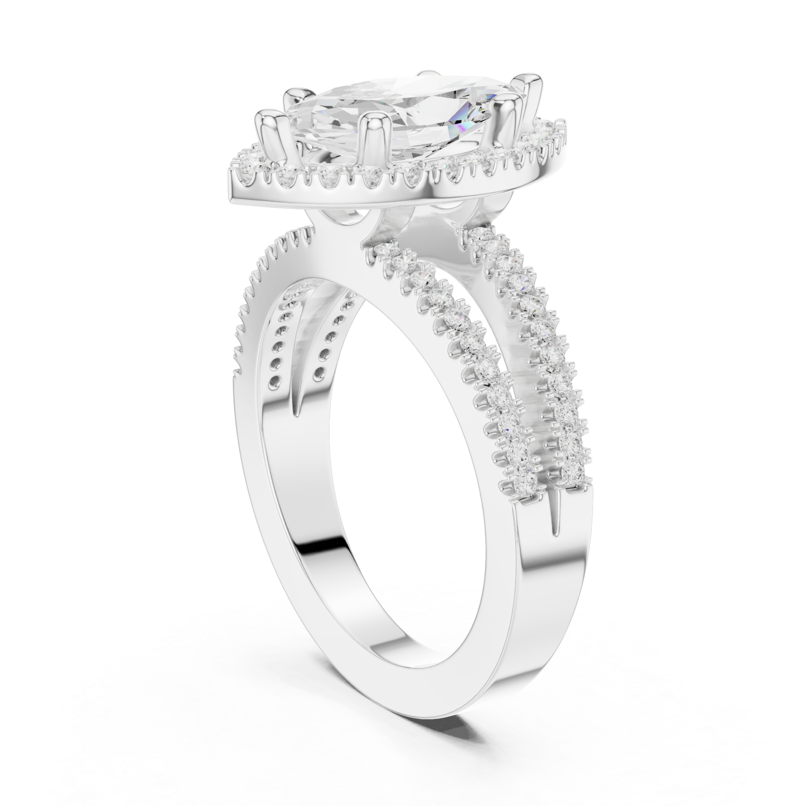 White Gold Cascade Marquise Halo Band Ring Left View