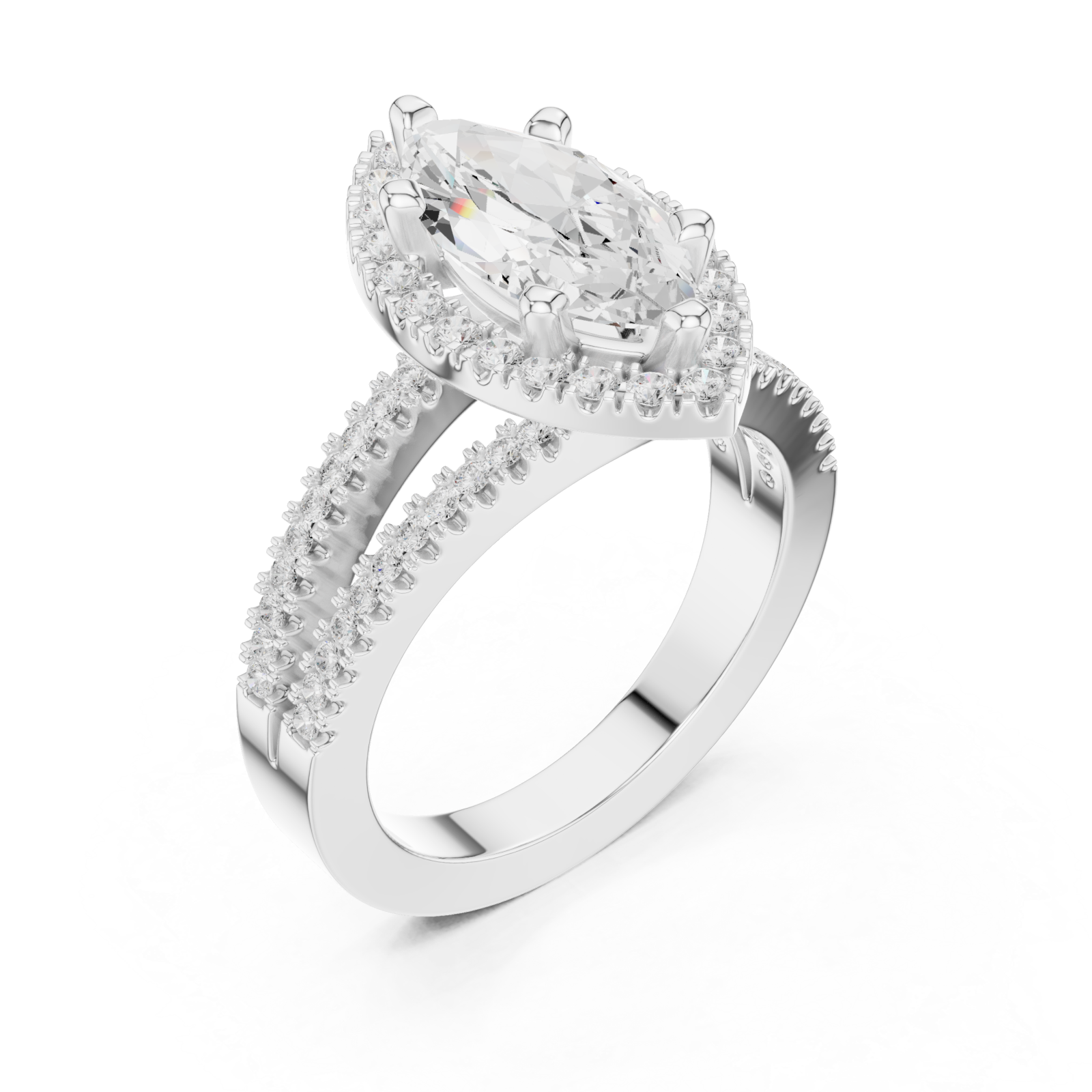  White Gold Cascade Marquise Halo Band Ring Right View