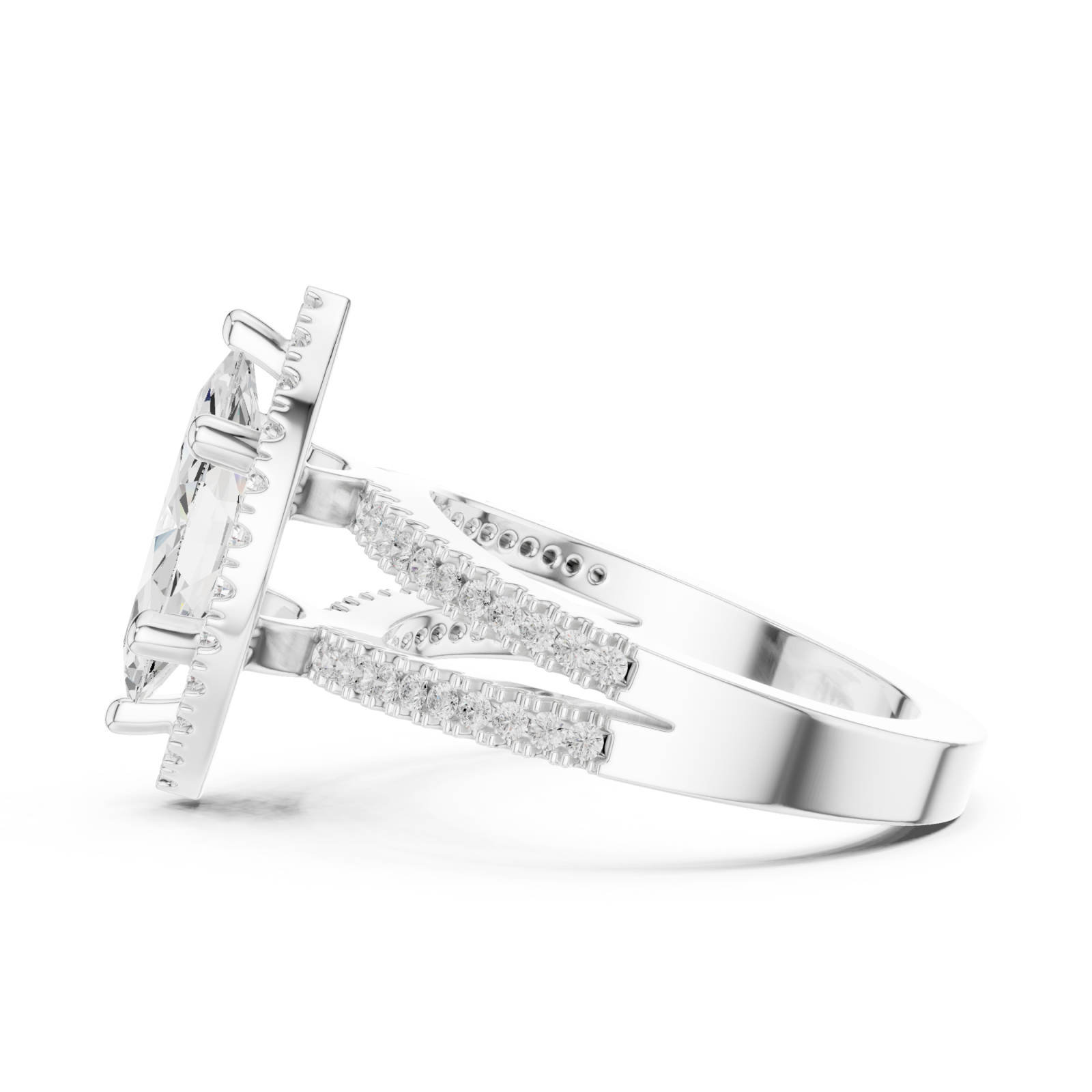  White Gold Cascade Marquise Halo Band Ring Side View