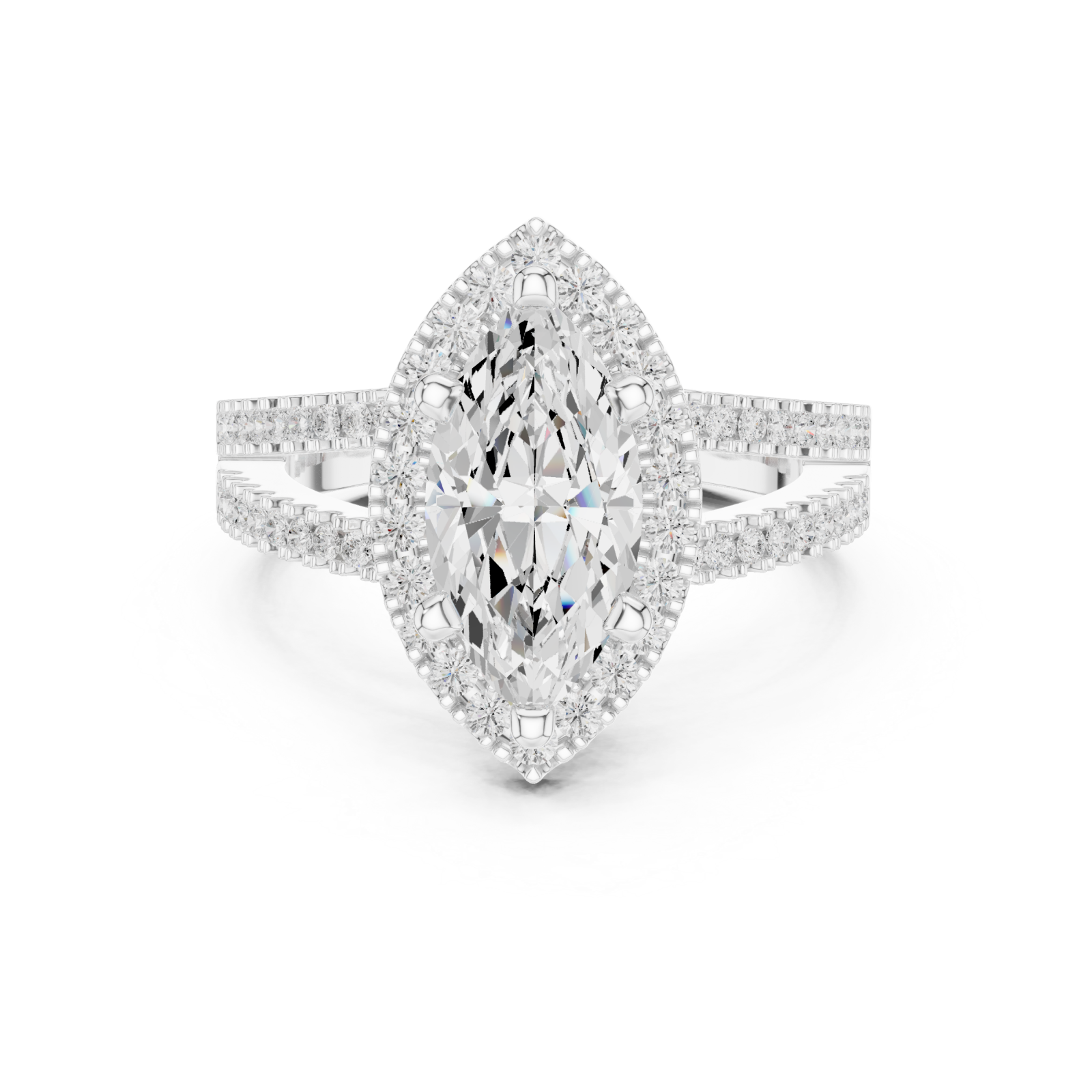  White Gold Cascade Marquise Halo Band Ring Front View