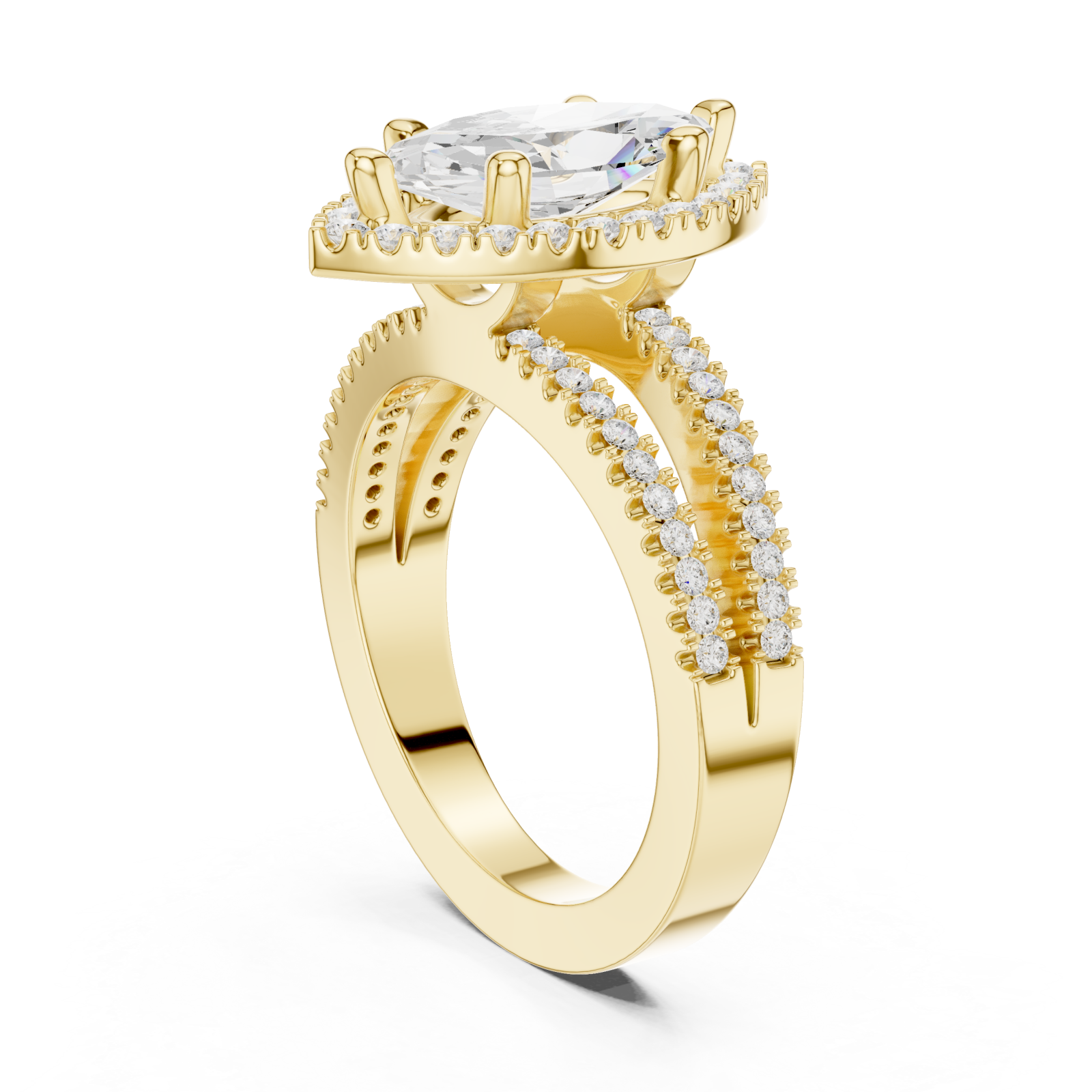  Gold Cascade Marquise Halo Band Ring Left View