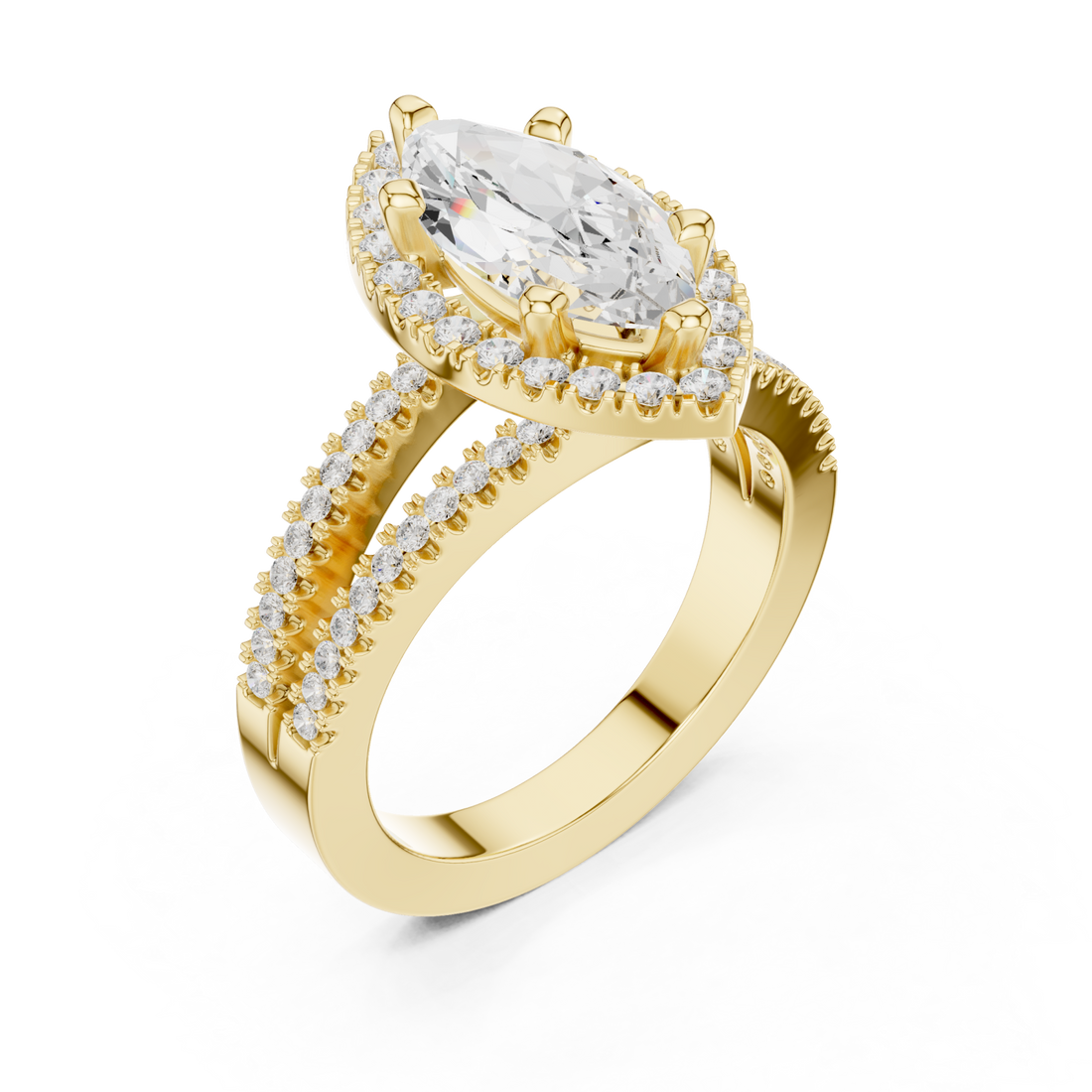 Gold Cascade Marquise Halo Band Ring Right View