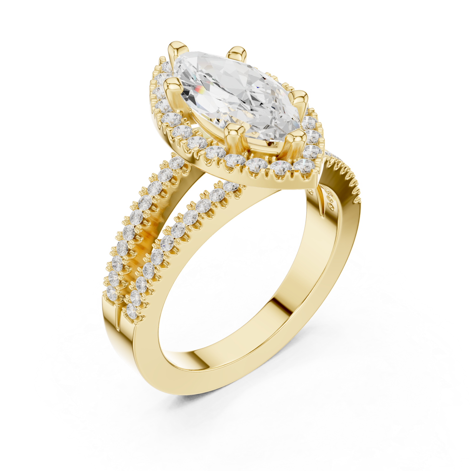 Gold Cascade Marquise Halo Band Ring Right View