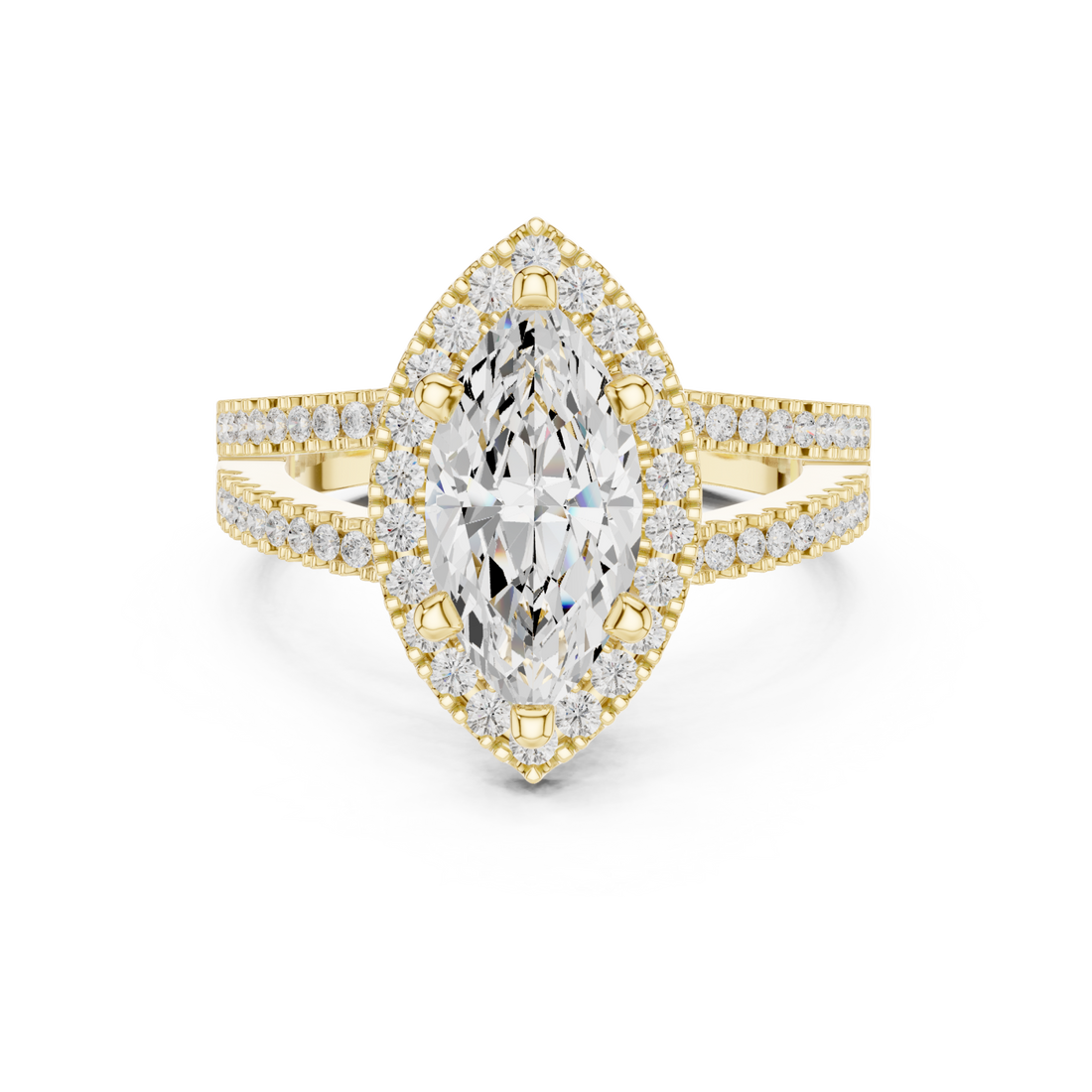 Gold Cascade Marquise Halo Band Ring Right View