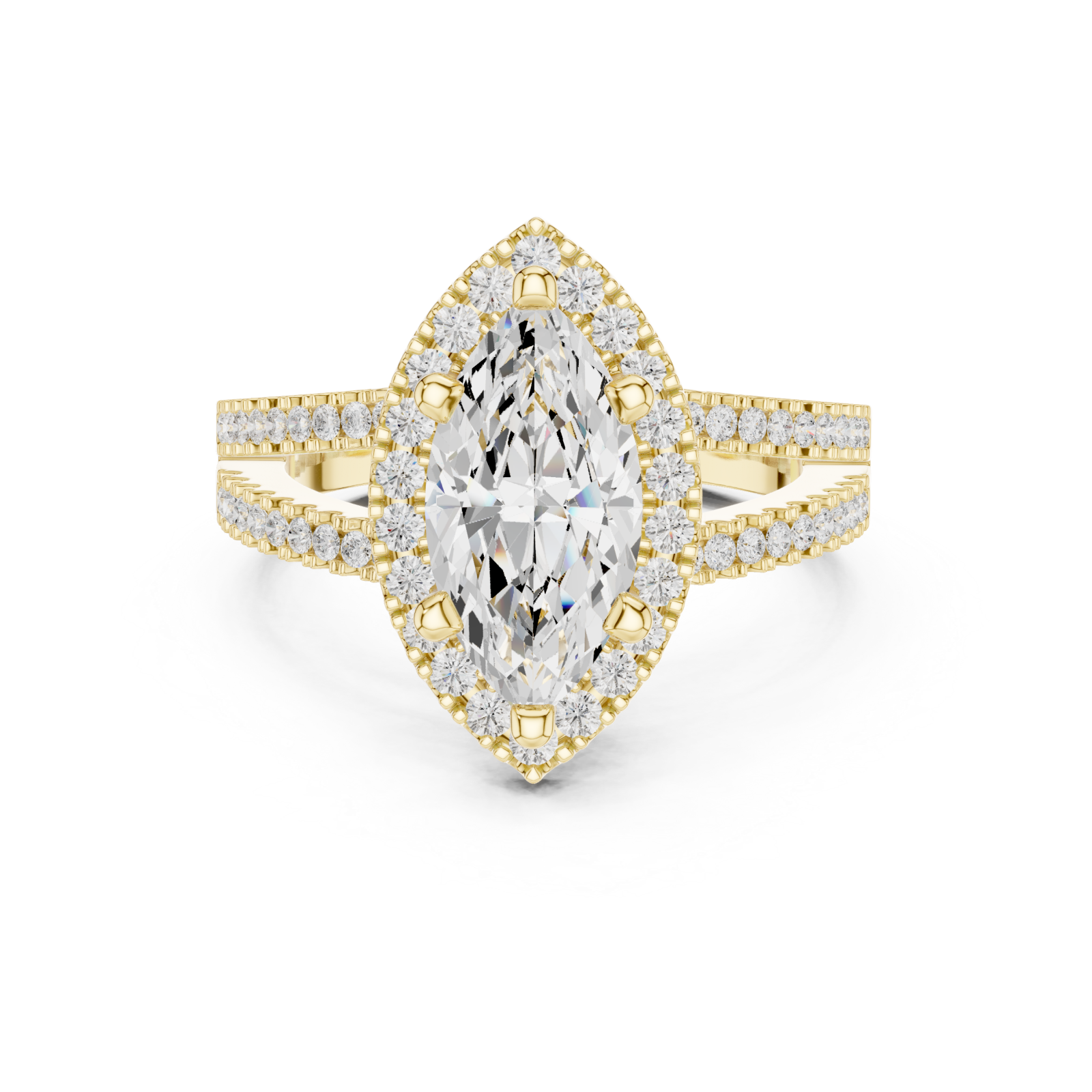  Gold Cascade Marquise Halo Band Ring Front View