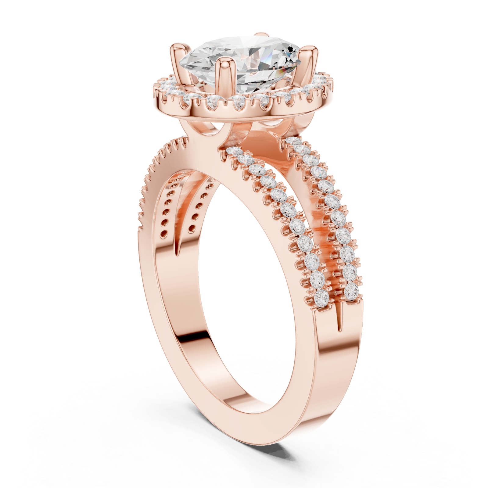  Rose Gold Cascading Halo Embrace Ring Left View