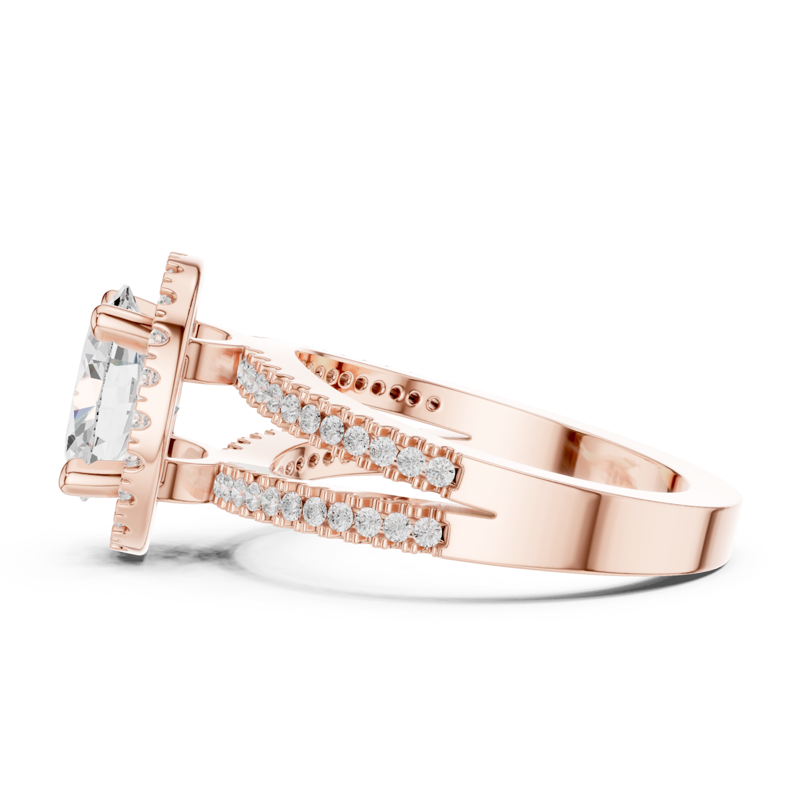  Rose Gold Cascading Halo Embrace Ring Side View
