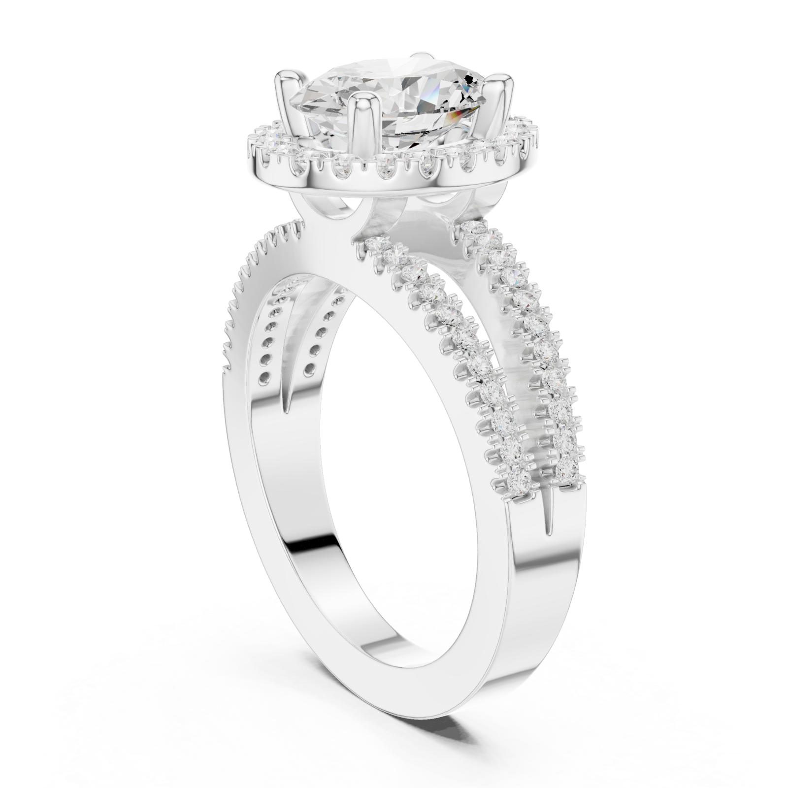  White Gold Cascading Halo Embrace Ring Left View