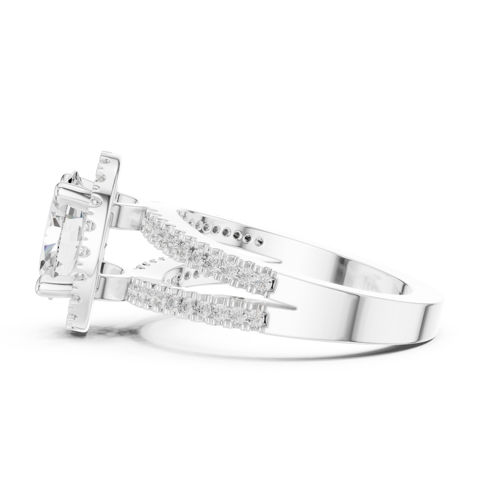  White Gold Cascading Halo Embrace Ring Side View