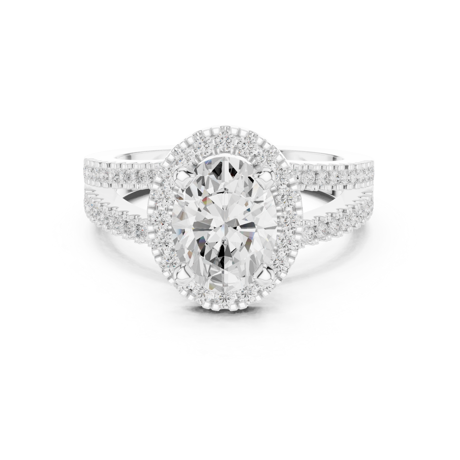  White Gold Cascading Halo Embrace Ring Front View