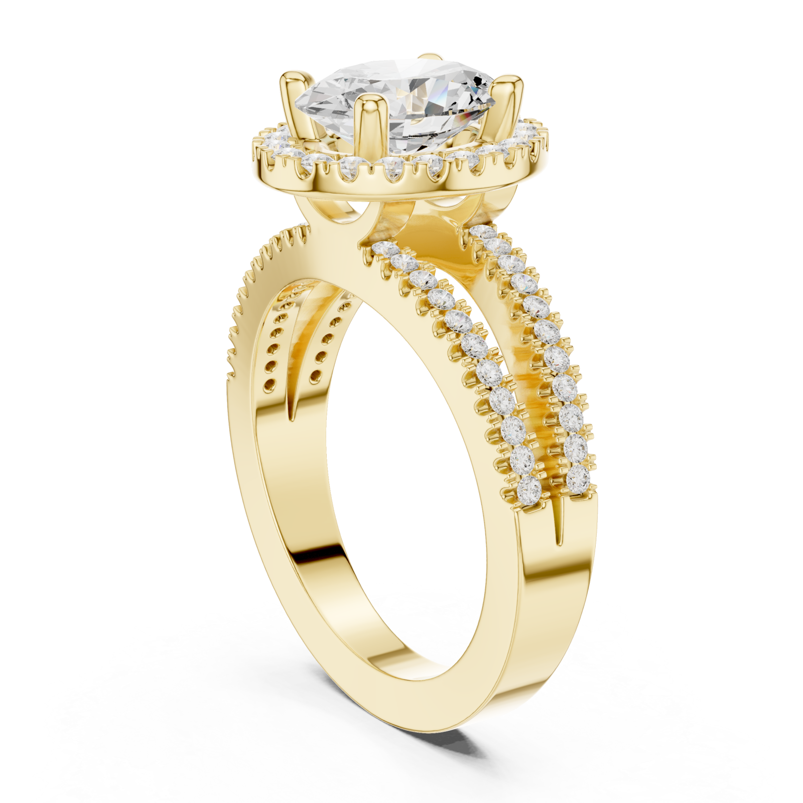  Gold Cascading Halo Embrace Ring Left View