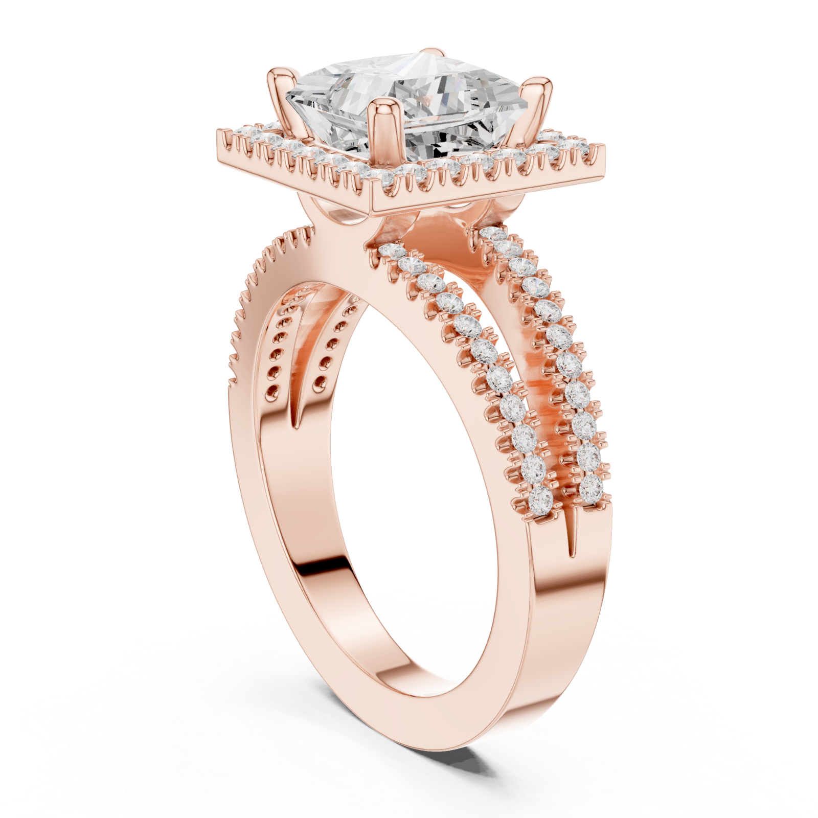  Rose Gold Regency Halo Princess Ring Left View