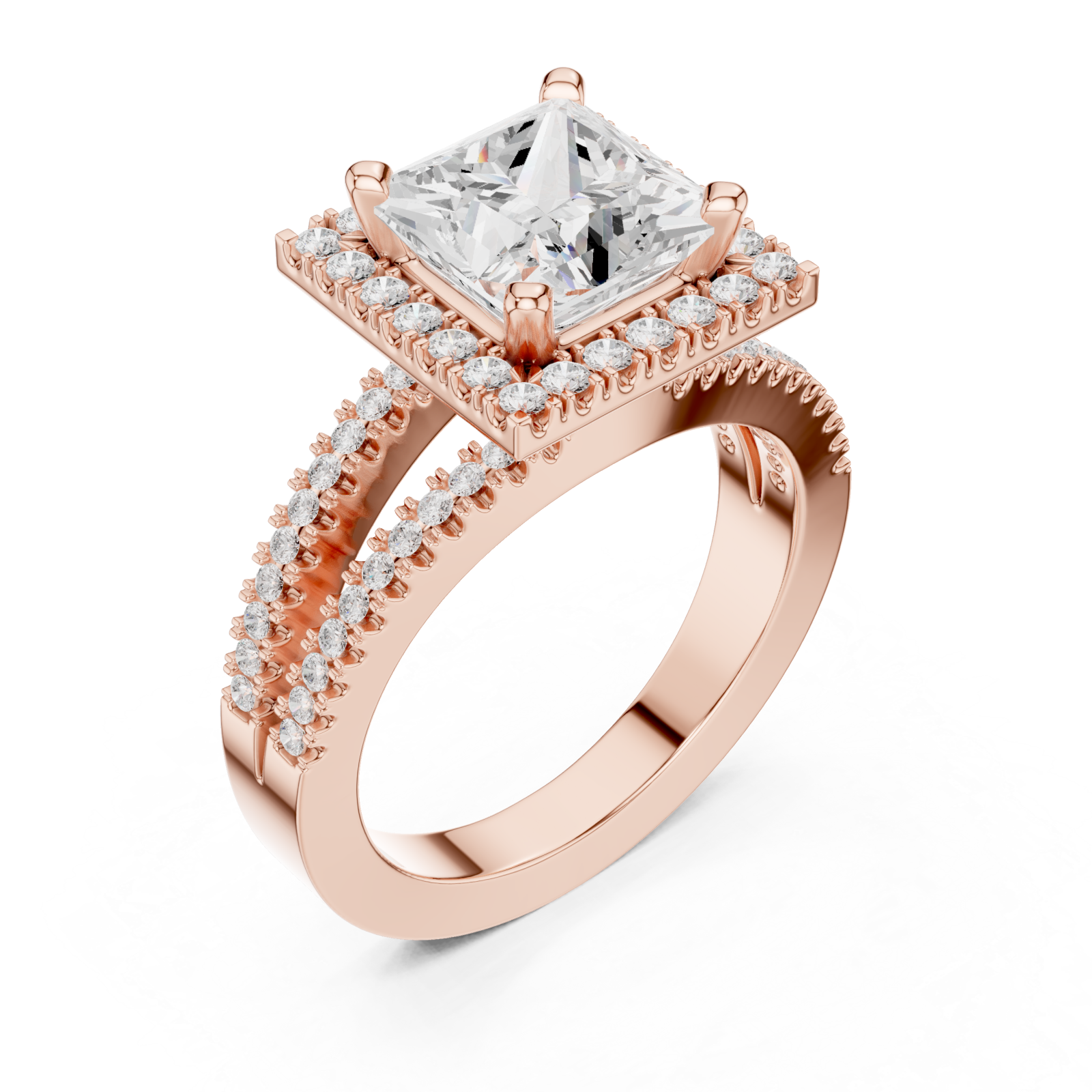  Rose Gold Regency Halo Princess Ring Right View