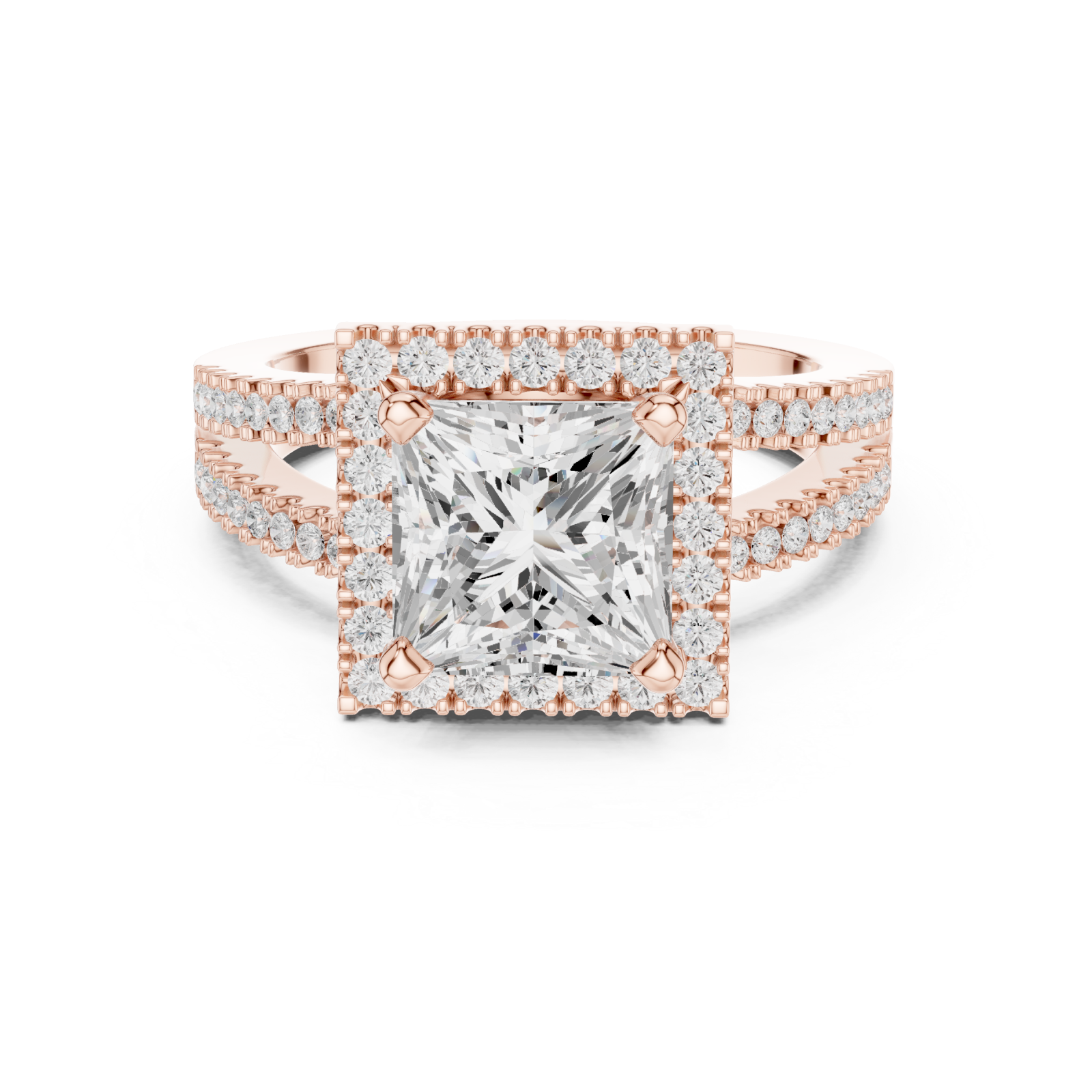  Rose Gold Regency Halo Princess Ring Front View