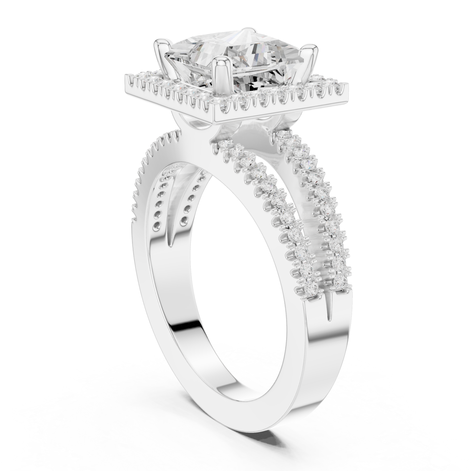  White Gold Regency Halo Princess Ring Left View