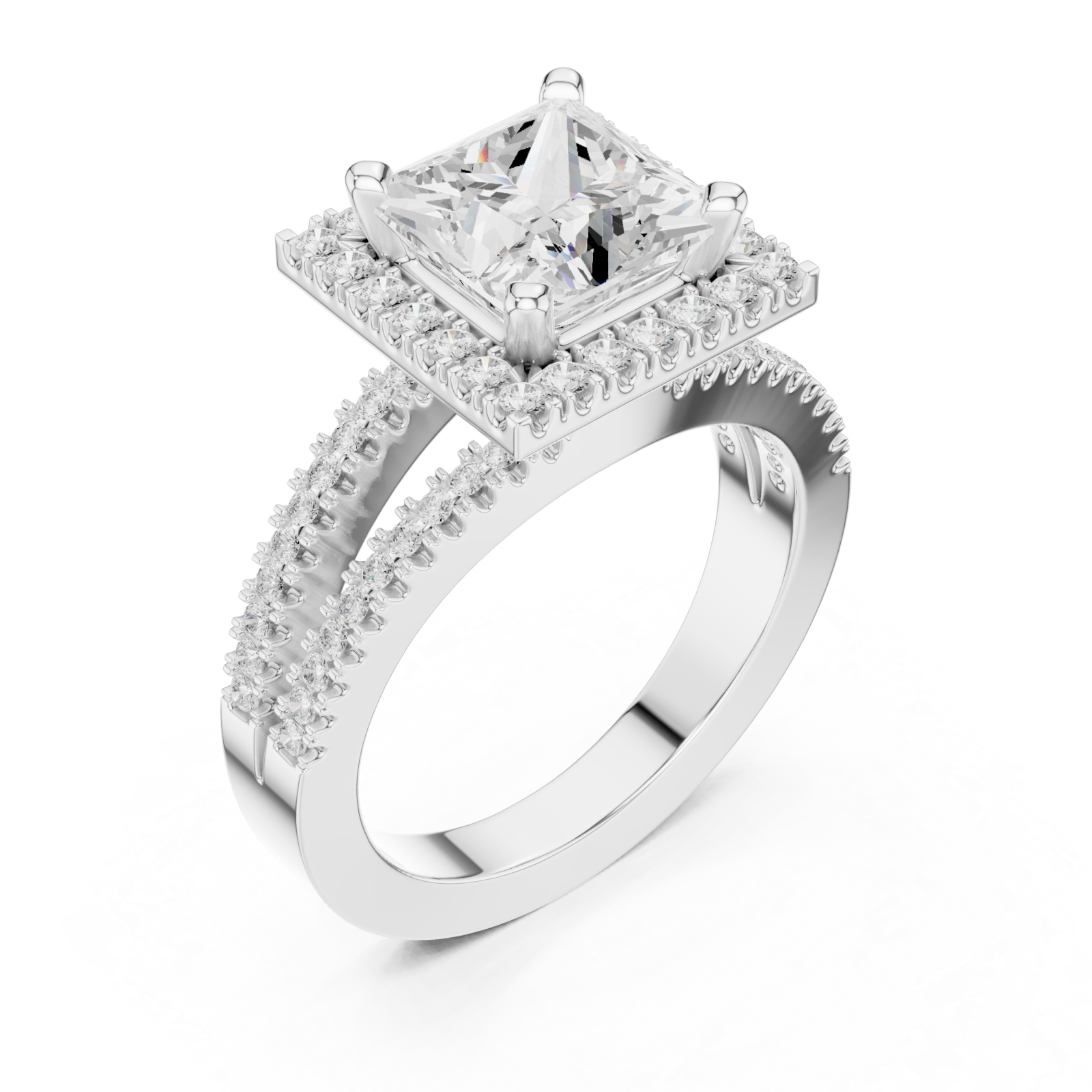  White Gold Regency Halo Princess Ring Right View