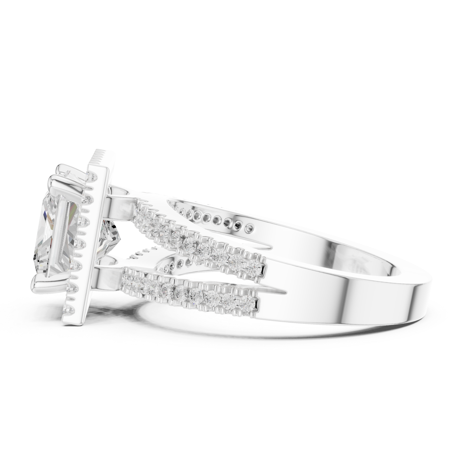 White Gold Regency Halo Princess Ring Side View