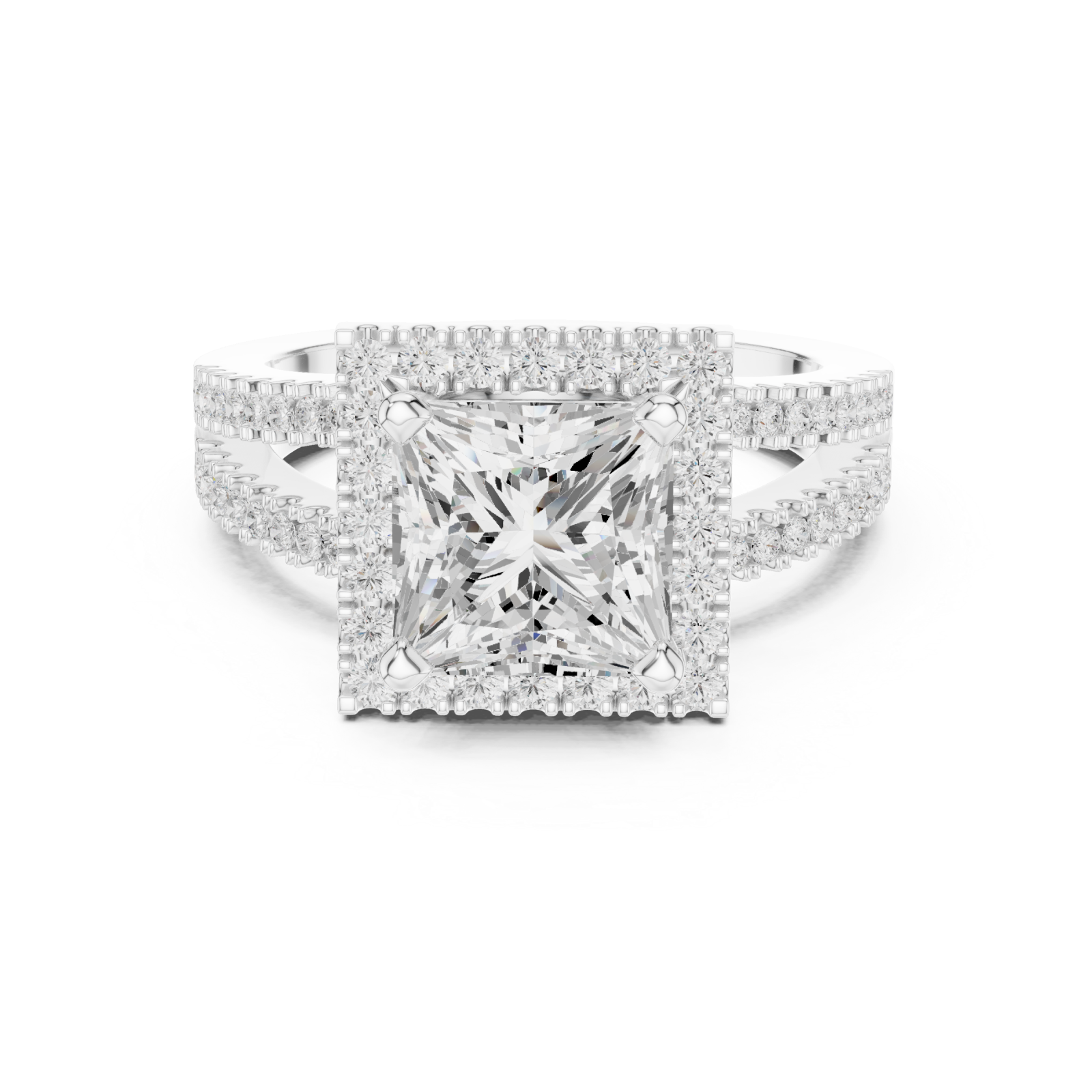  White Gold Regency Halo Princess Ring Front View