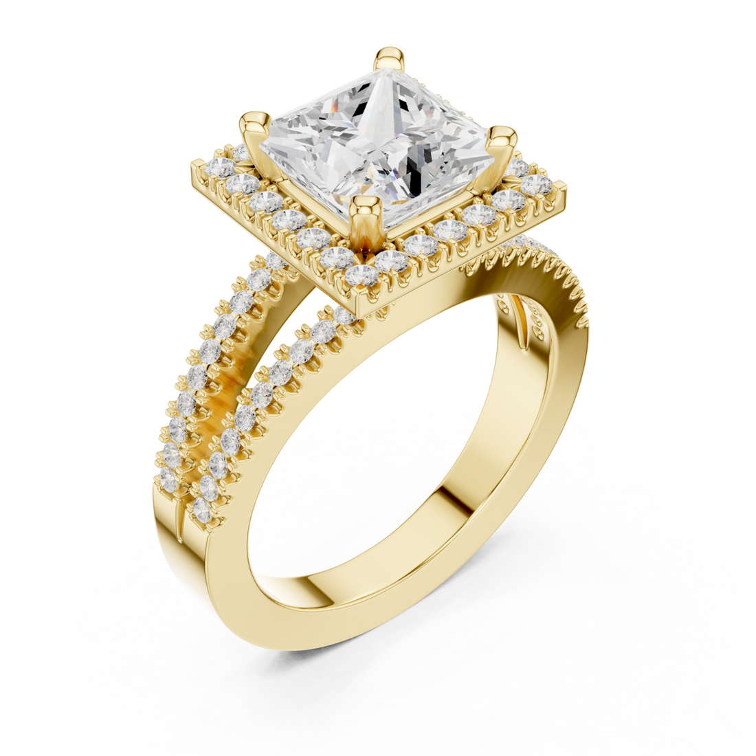 Gold Regency Halo Princess Ring Right View