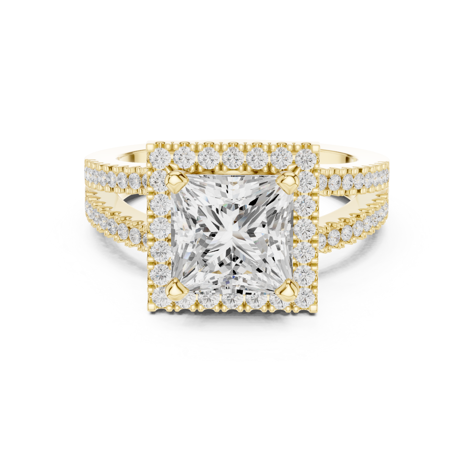  Gold Regency Halo Princess Ring Front View