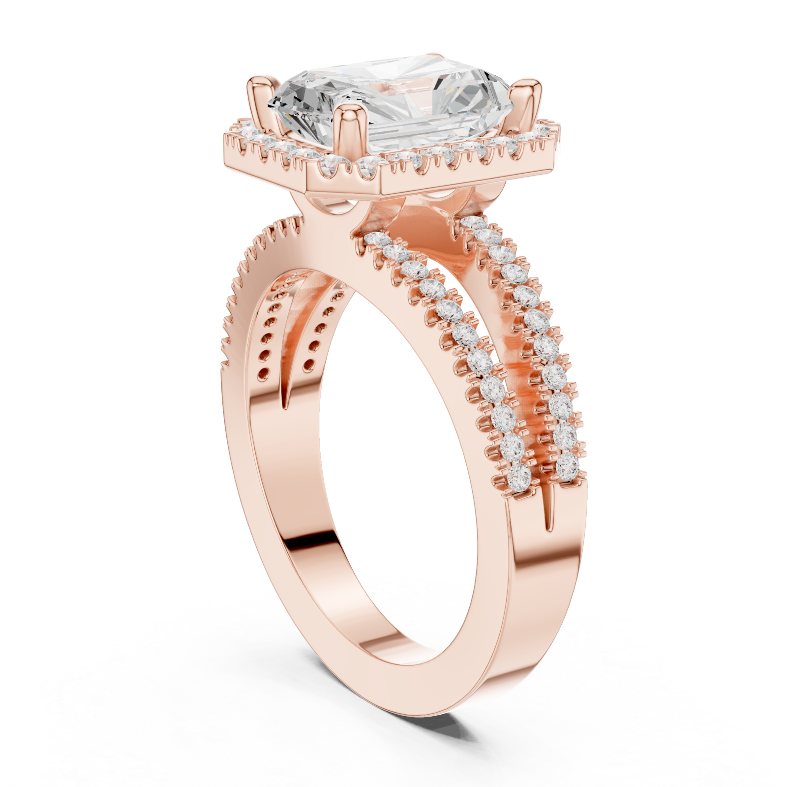  Rose Gold Radiant Majesty Halo Engagement Ring Left View