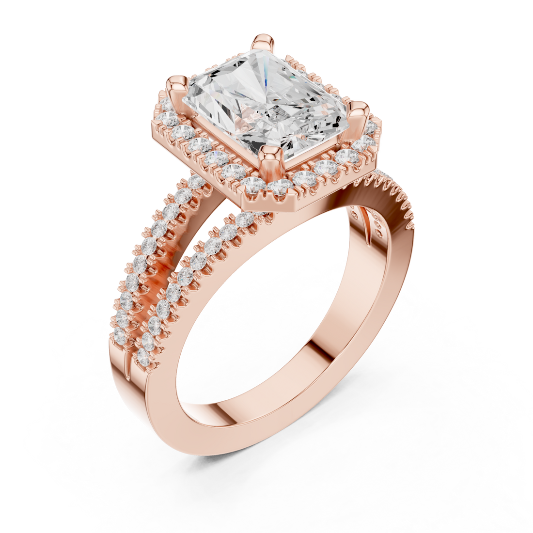  Rose Gold Radiant Majesty Halo Engagement Ring Right View