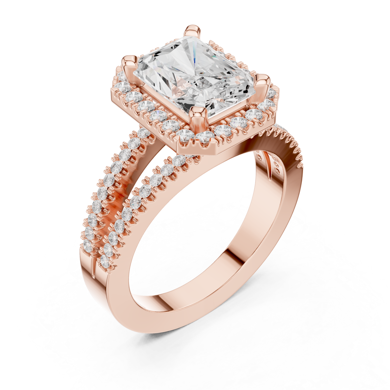  Rose Gold Radiant Majesty Halo Engagement Ring Right View